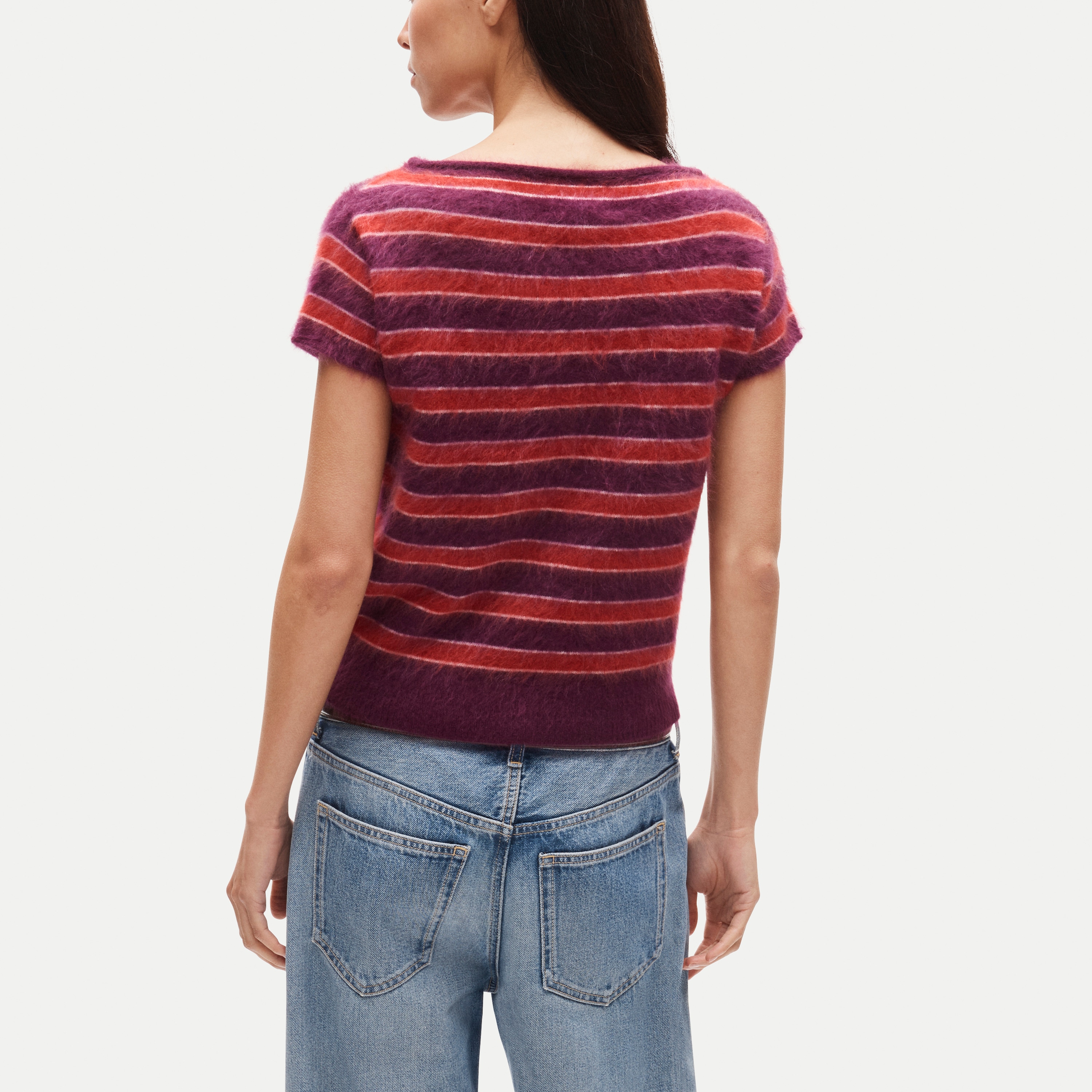 Brushed cashmere boatneck sweater in stripe