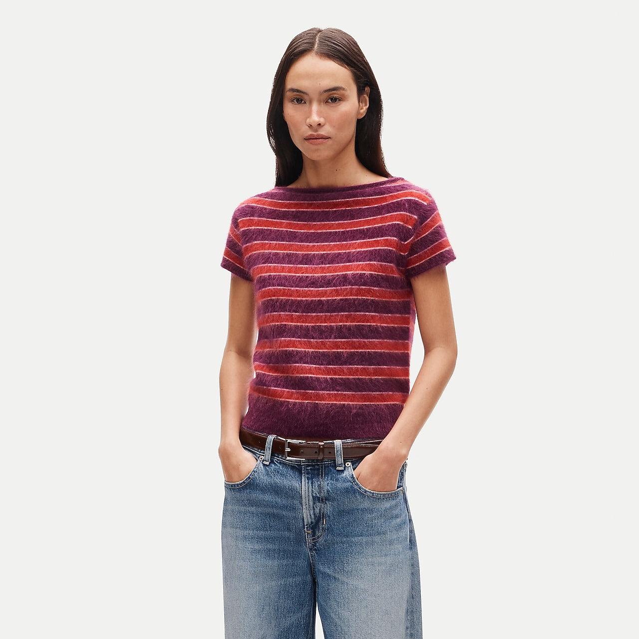 Brushed cashmere boatneck sweater in stripe by J.Crew