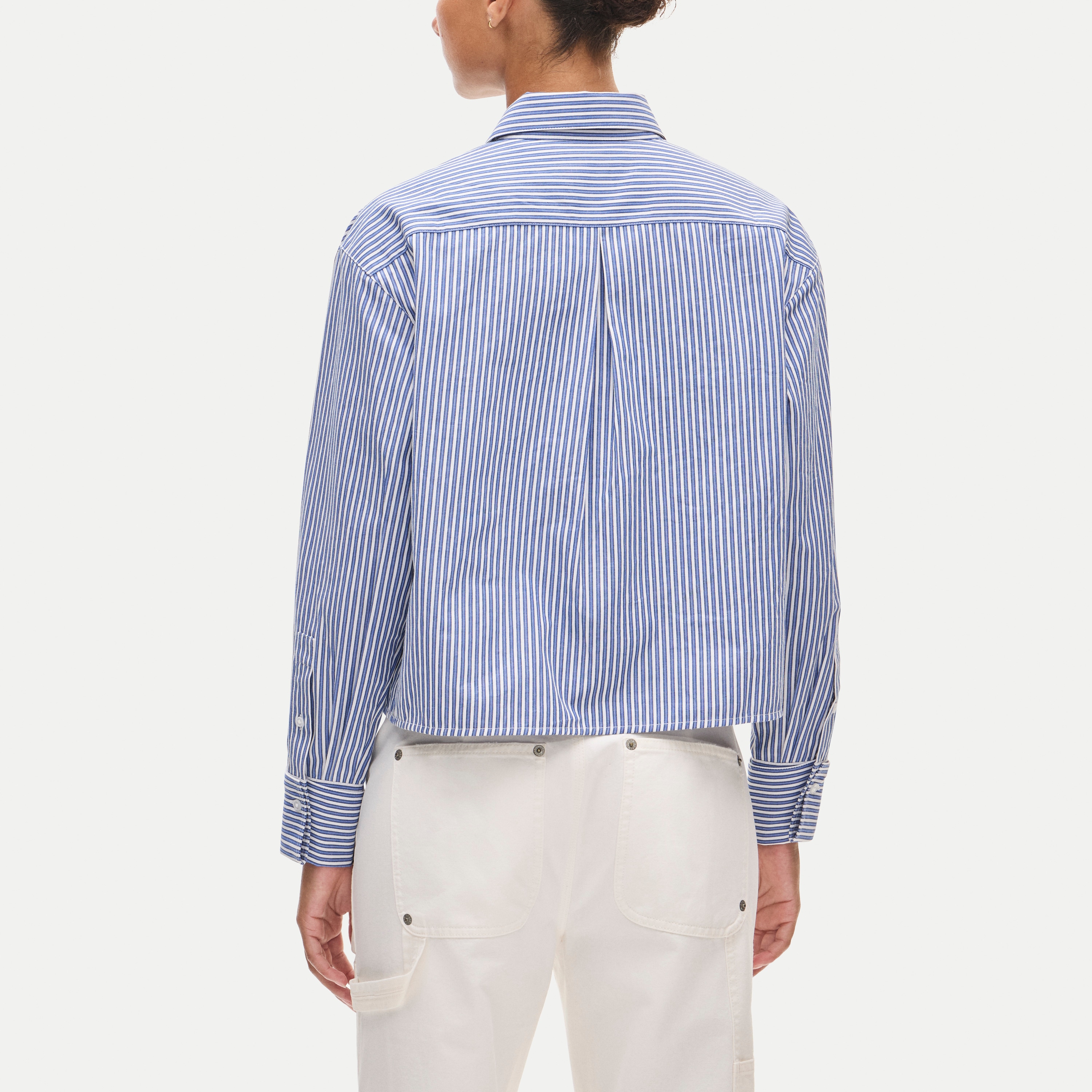 Esme cropped button-up shirt in striped cotton poplin