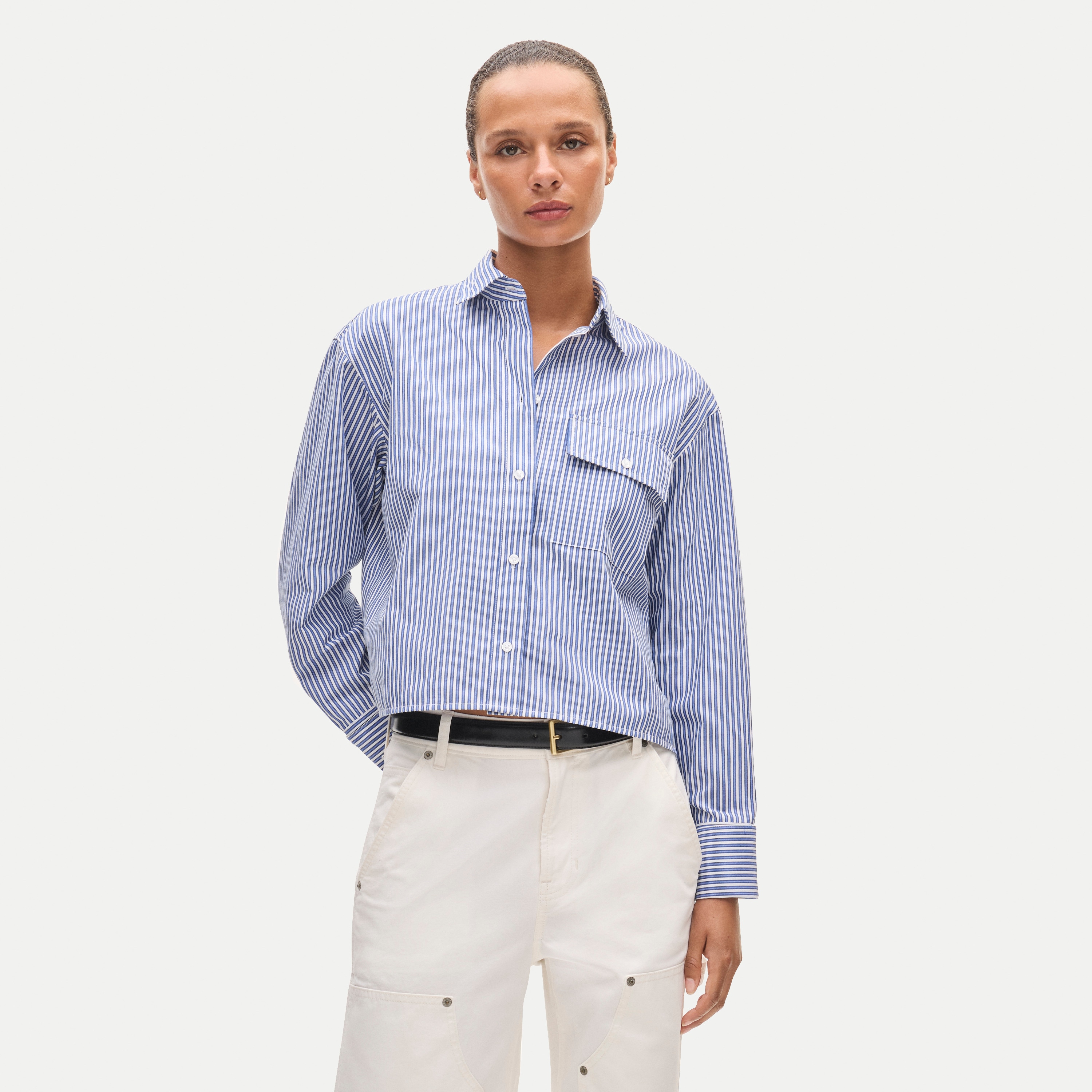 Esme cropped button-up shirt in striped cotton poplin