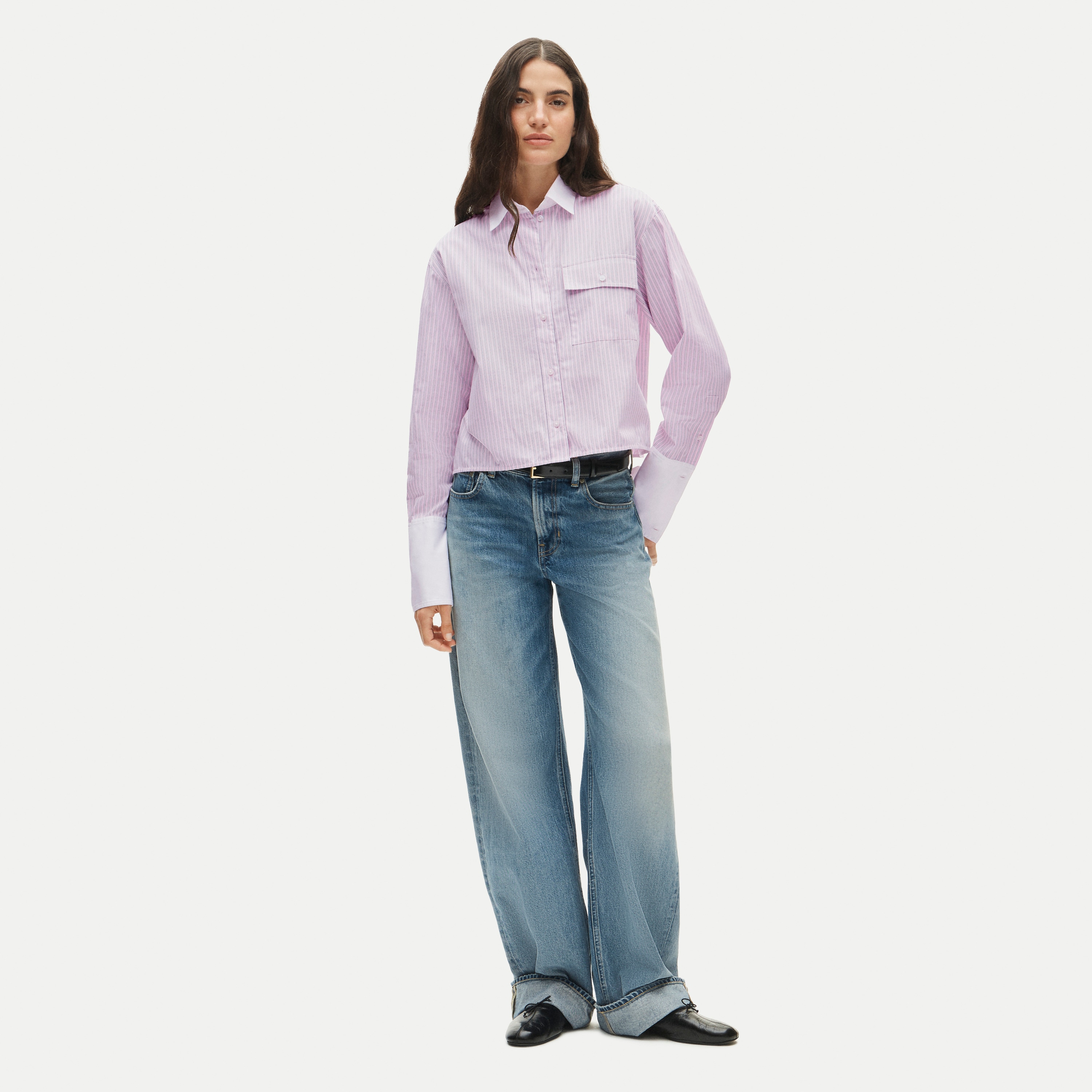Esme cropped button-up shirt in striped cotton poplin
