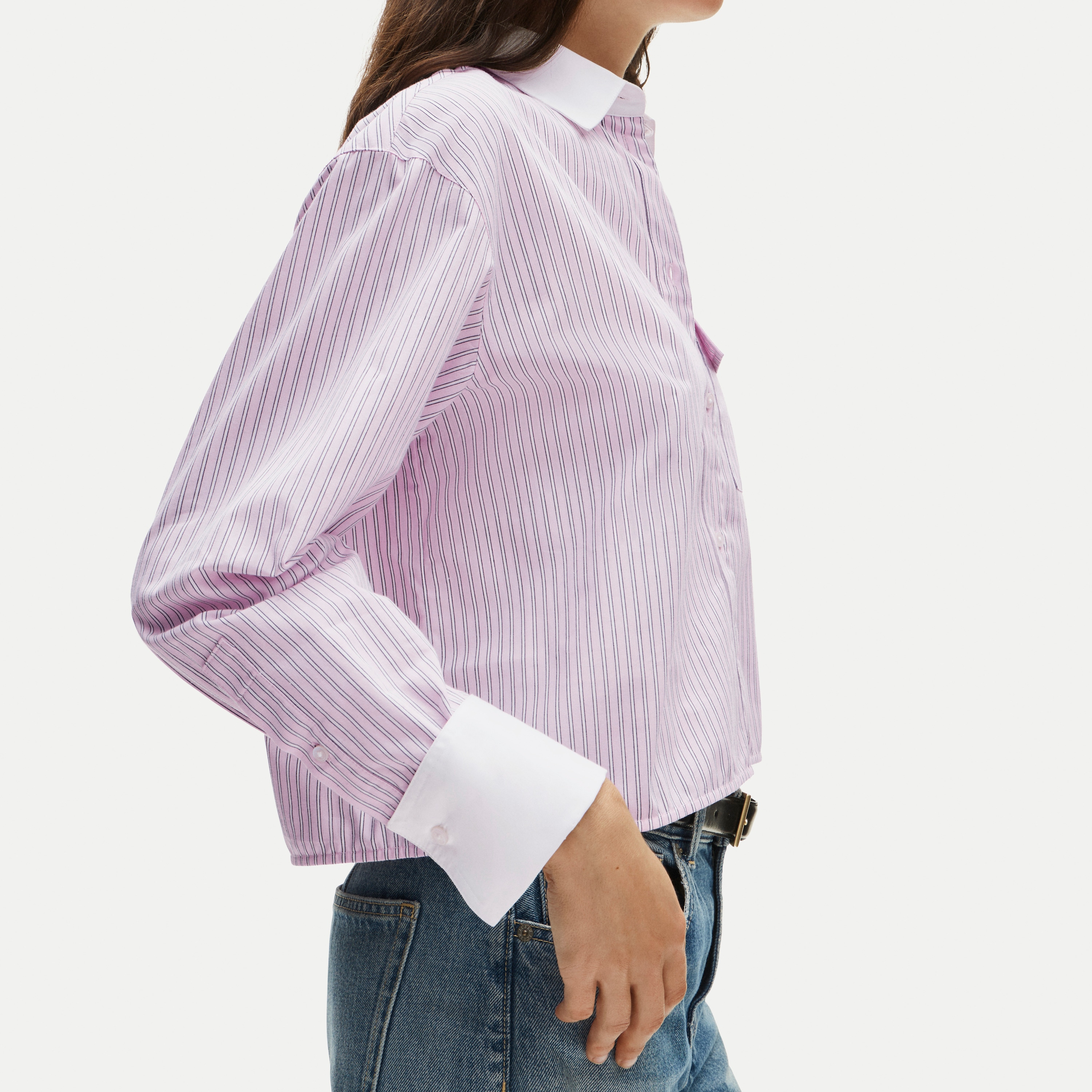 Esme cropped button-up shirt in striped cotton poplin