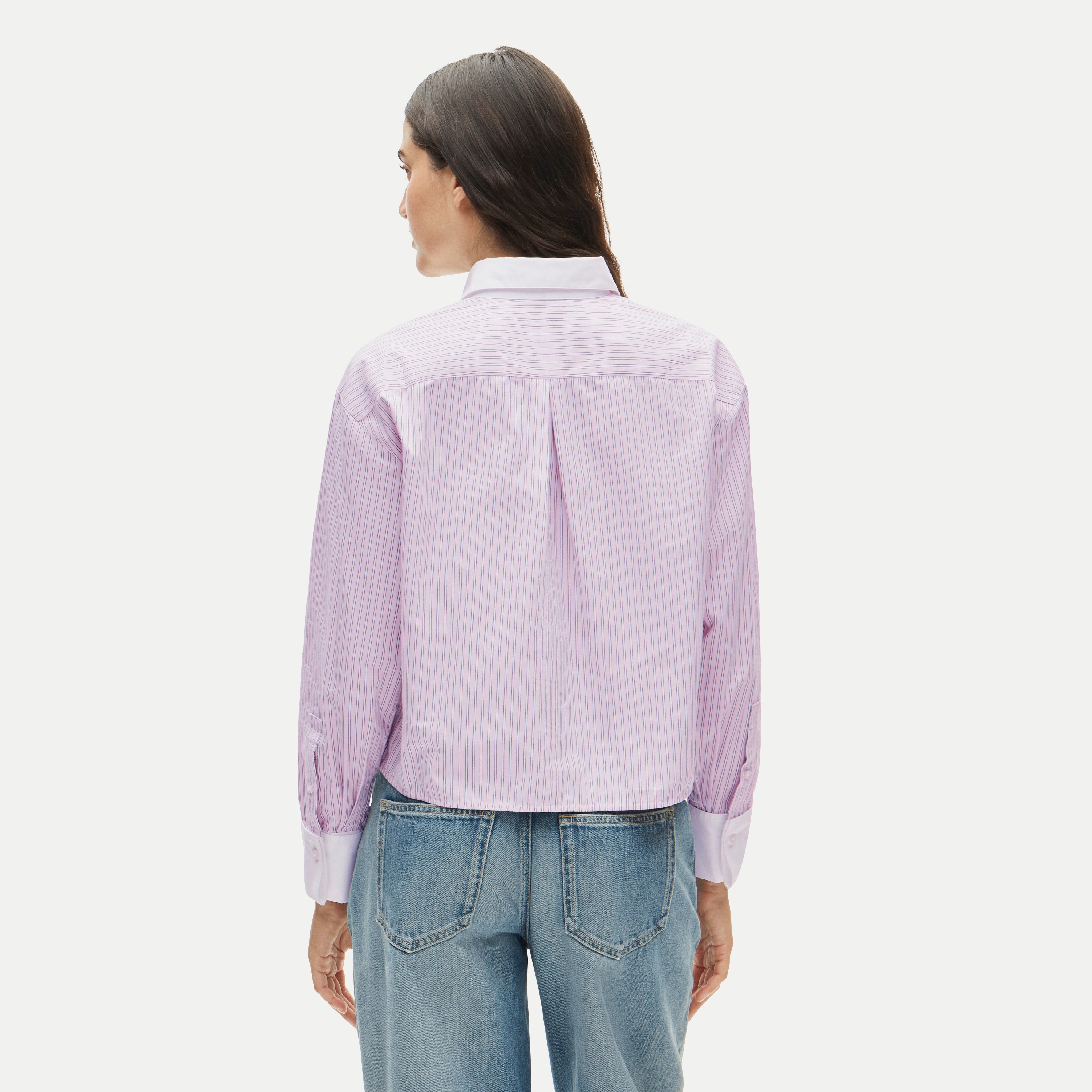 Esme cropped button-up shirt in striped cotton poplin