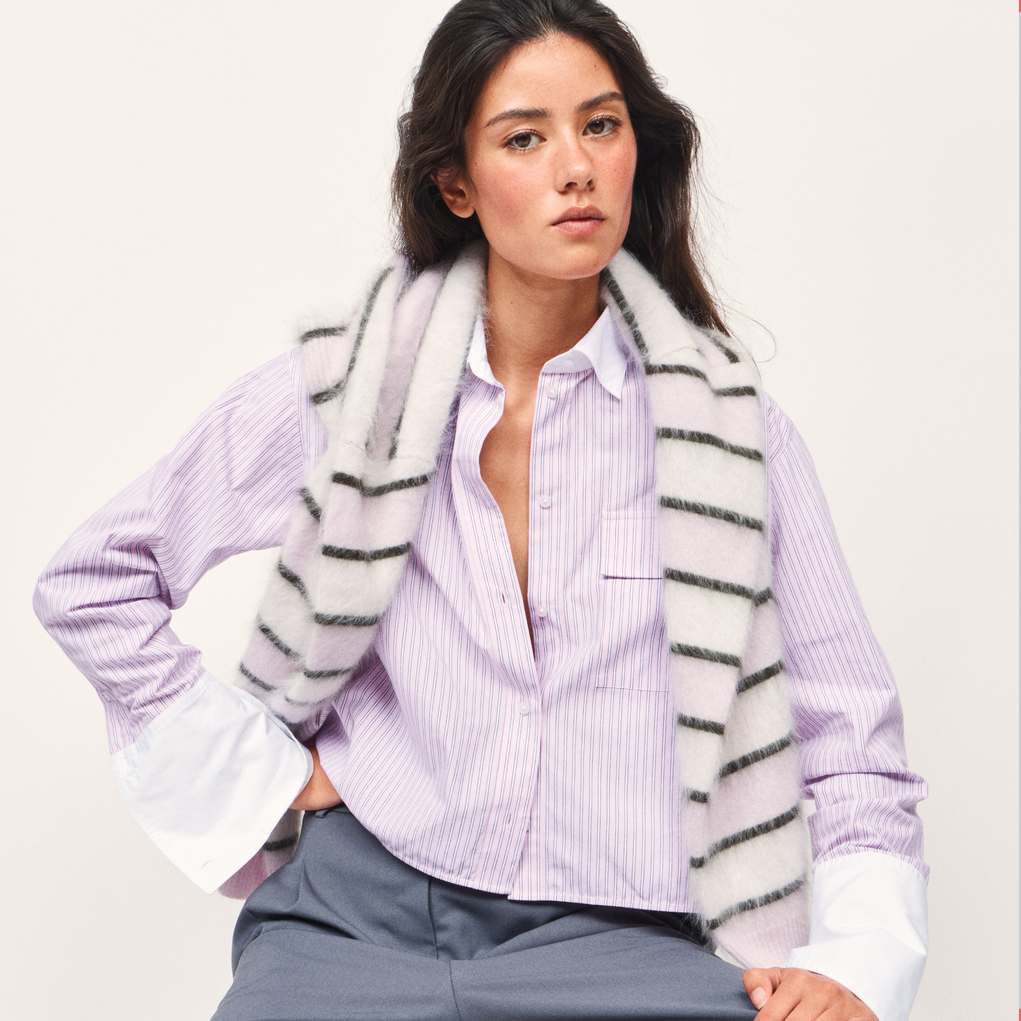 Esme cropped button-up shirt in striped cotton poplin