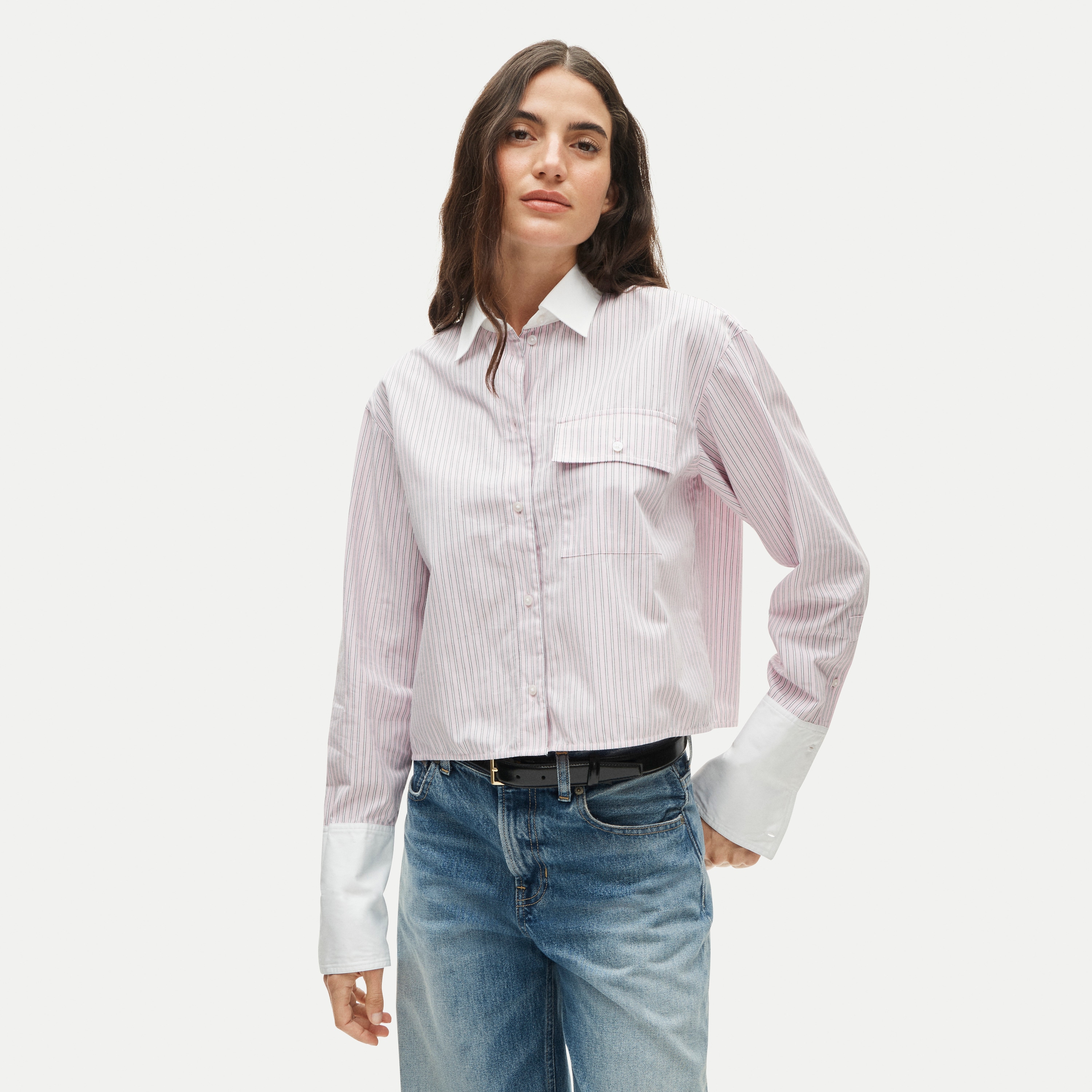 Esme cropped button-up shirt in striped cotton poplin