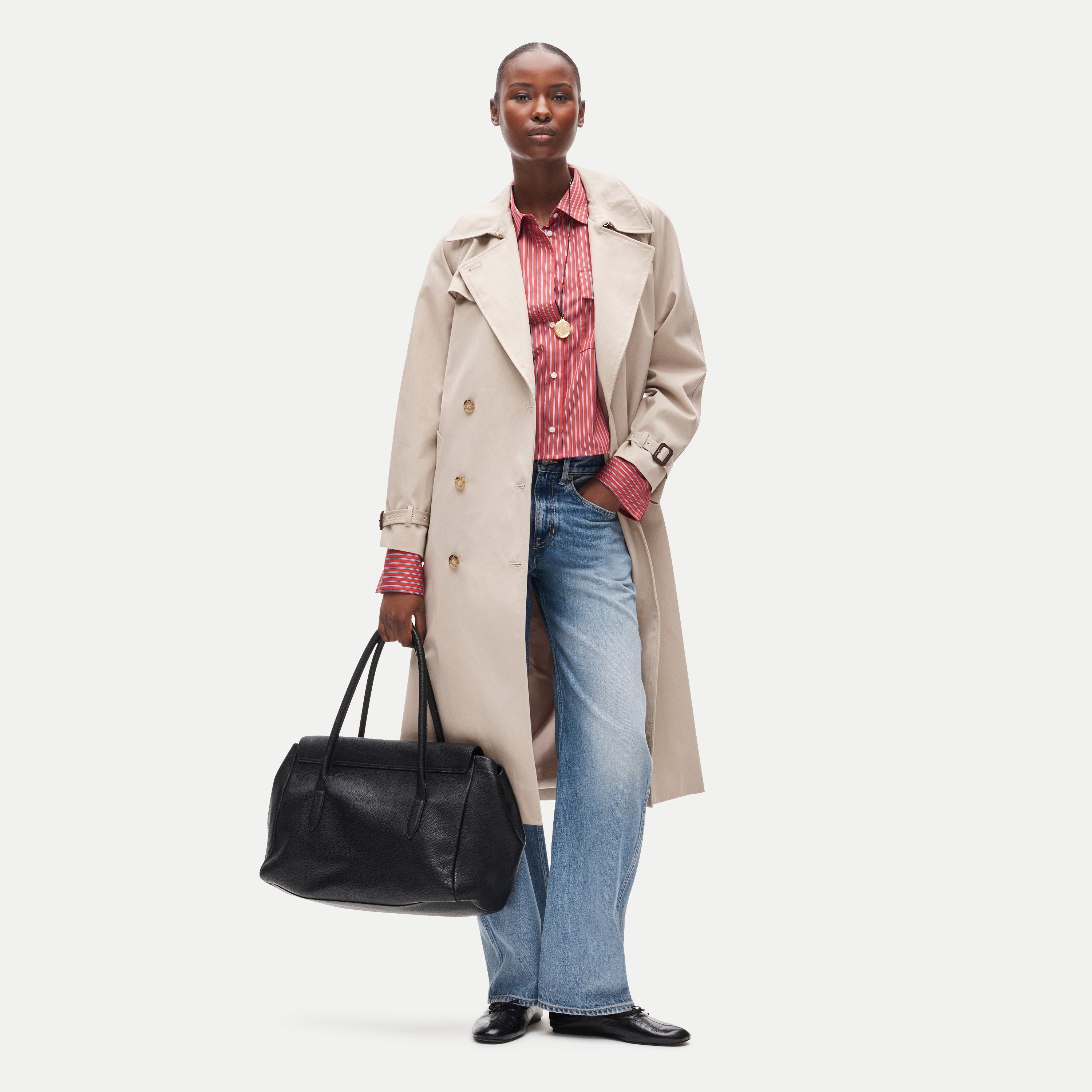 Esme cropped button-up shirt in striped cotton poplin