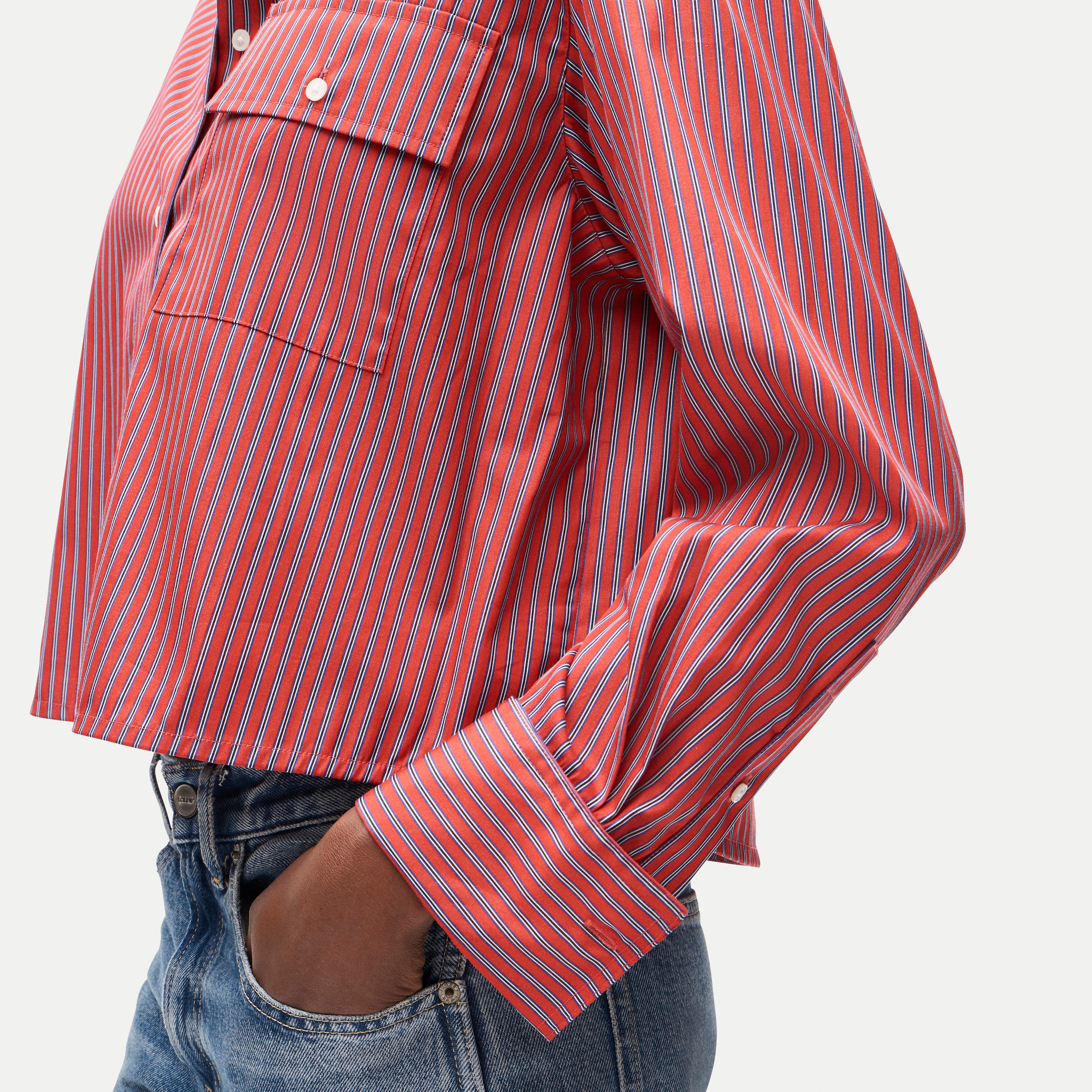 Esme cropped button-up shirt in striped cotton poplin