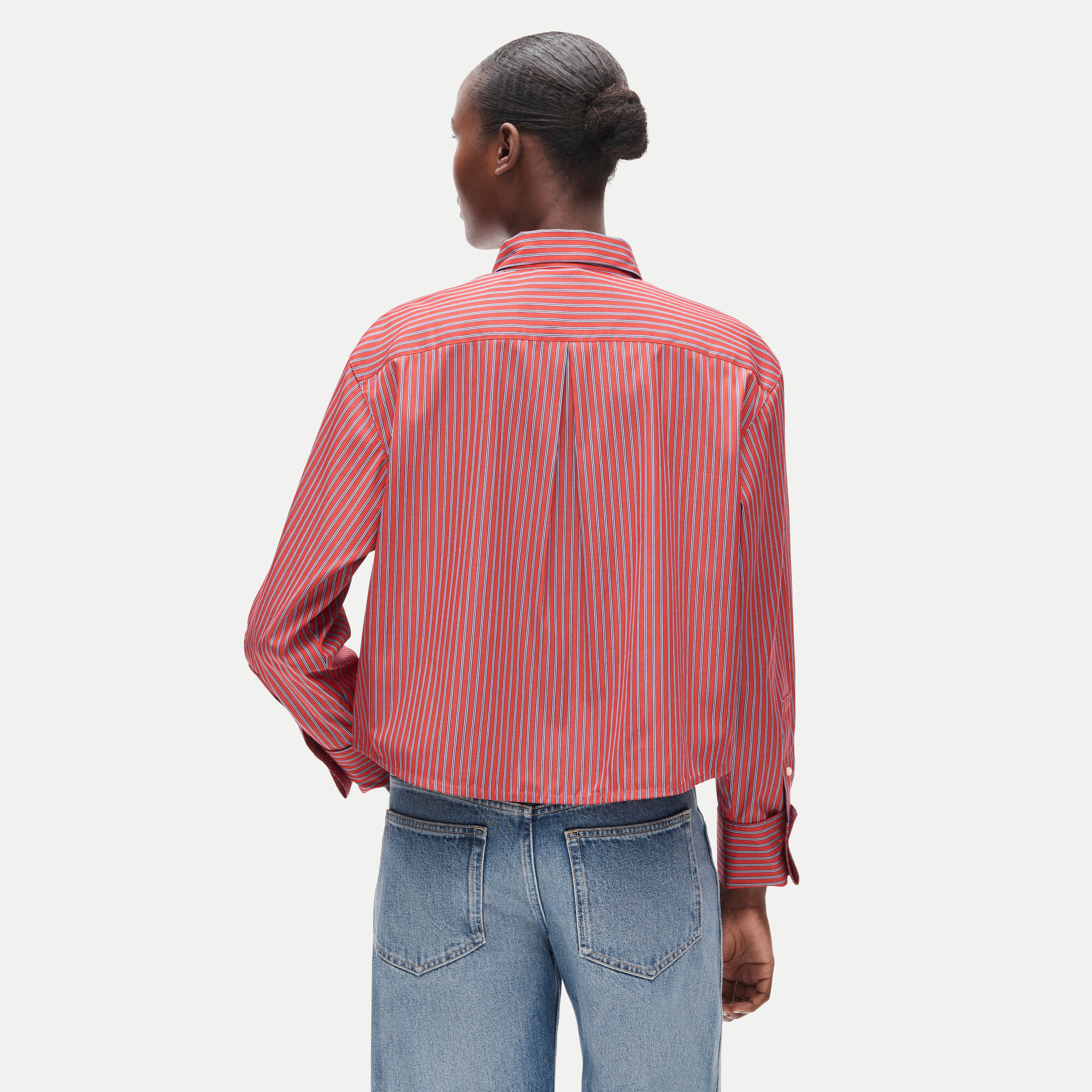 Esme cropped button-up shirt in striped cotton poplin
