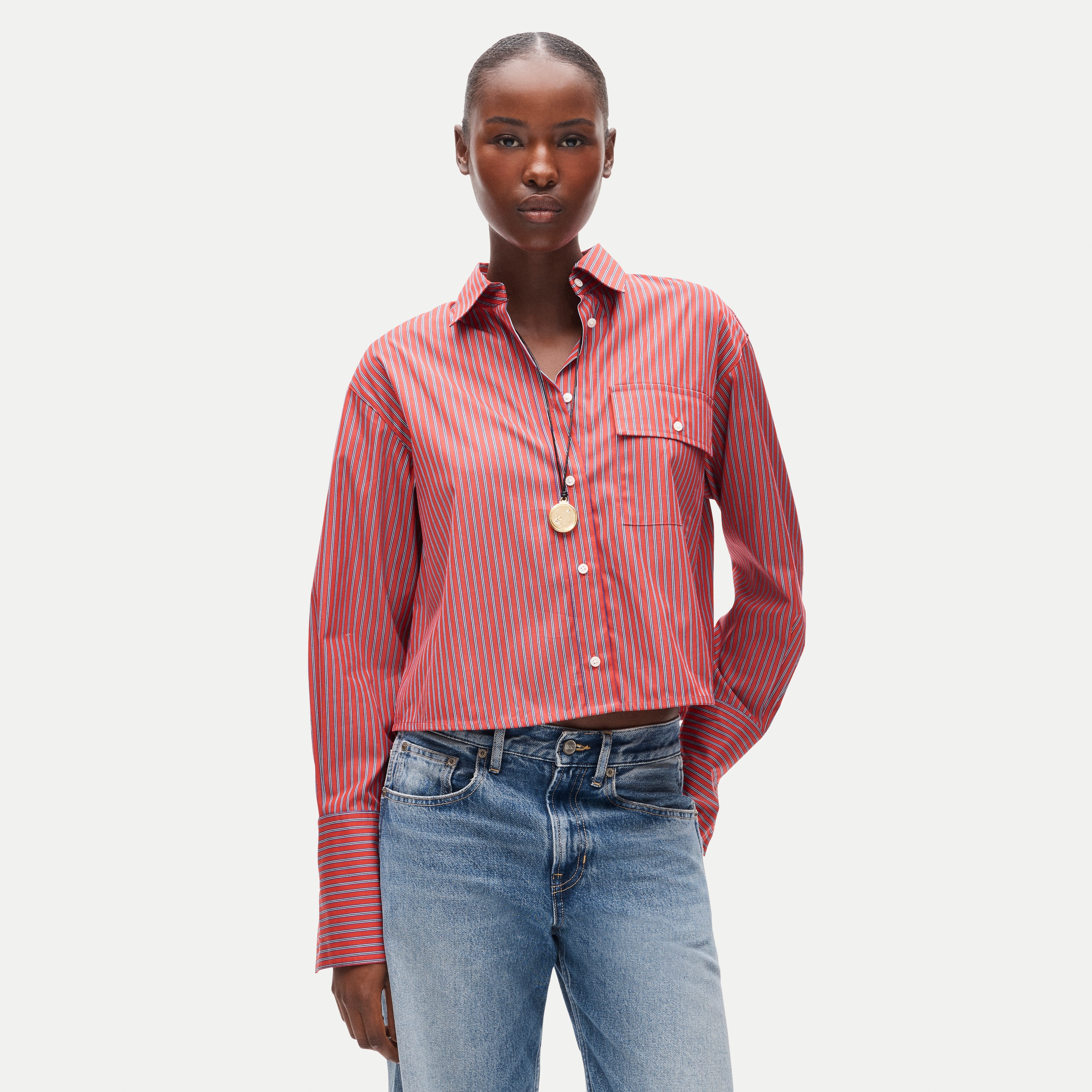 Esme cropped button-up shirt in striped cotton poplin