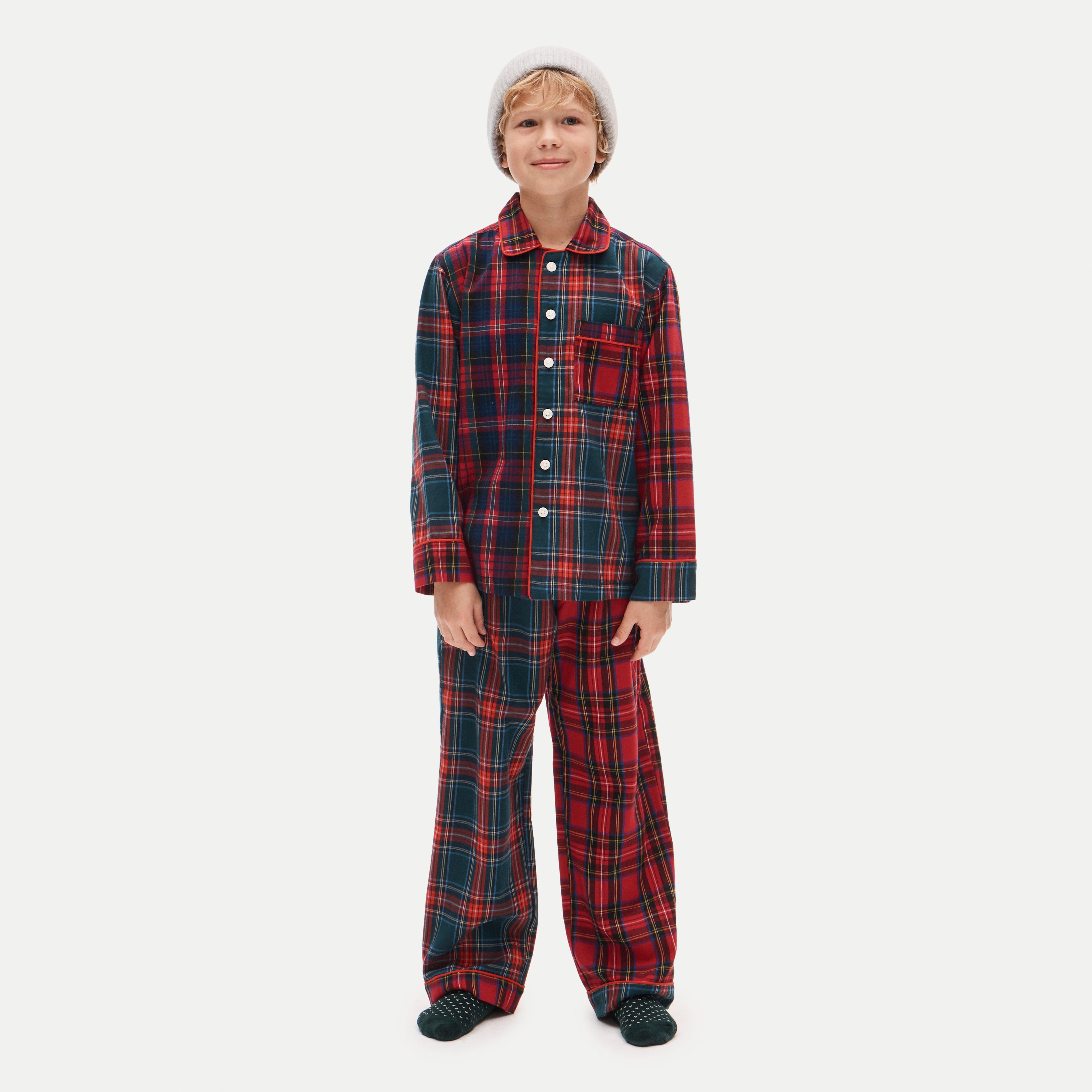 Kids' flannel pajama set in mixed tartan