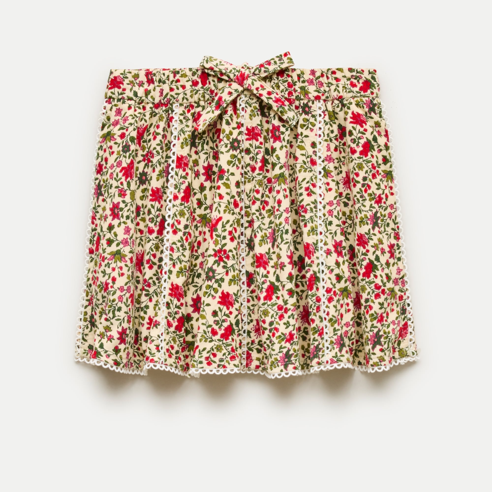 Girls' corduroy pull-on skirt in festive floral