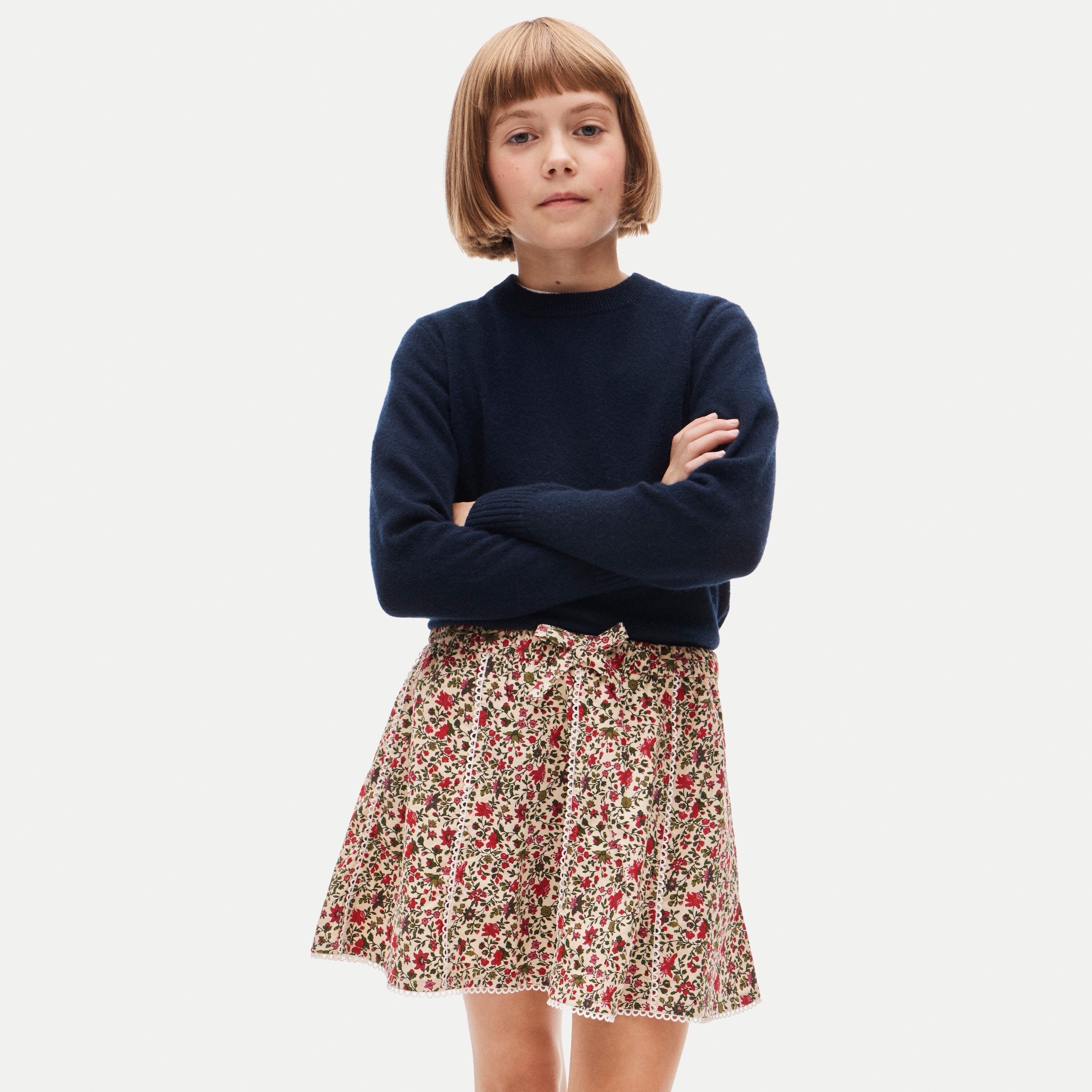 Girls' corduroy pull-on skirt in festive floral