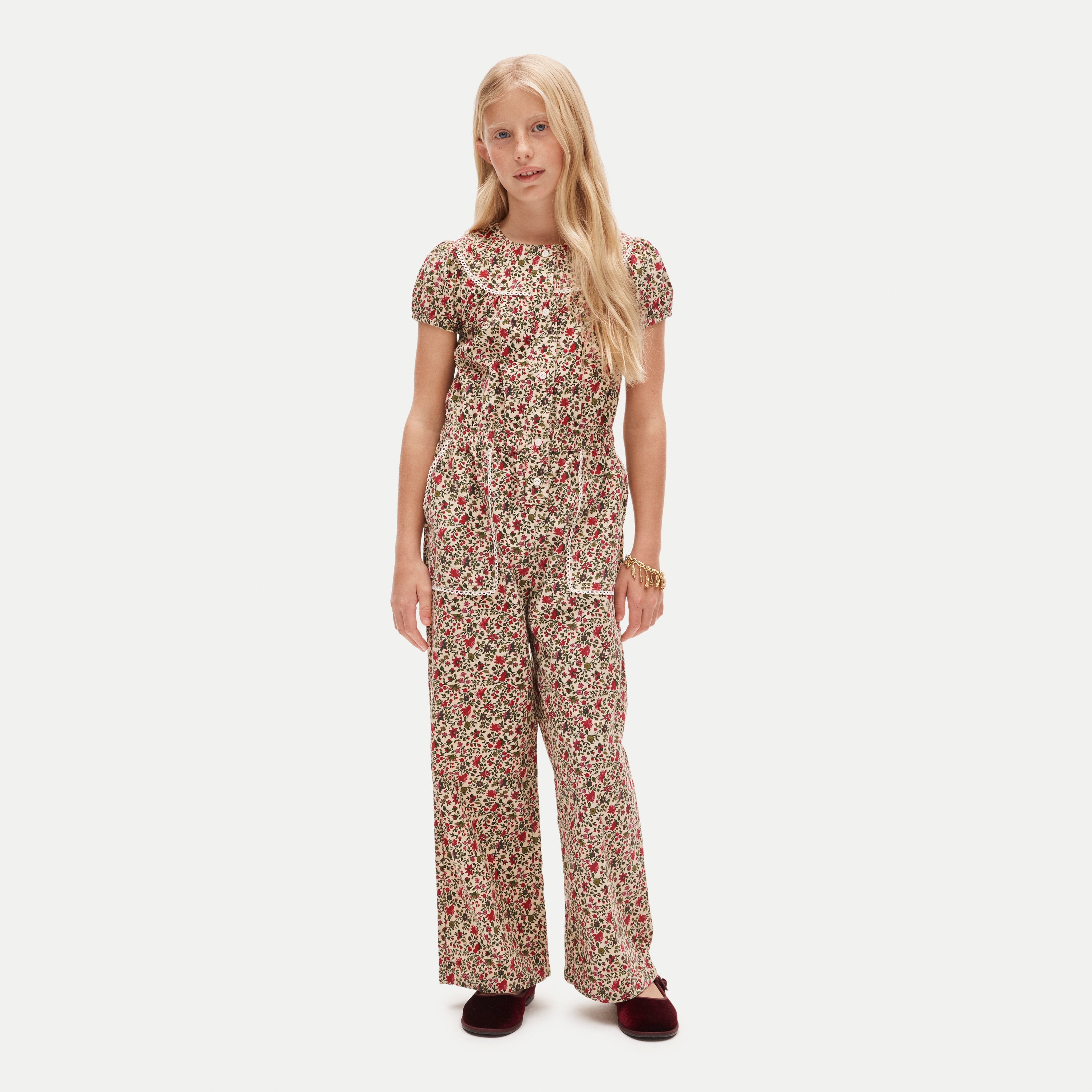 Girls' corduroy jumpsuit in festive floral