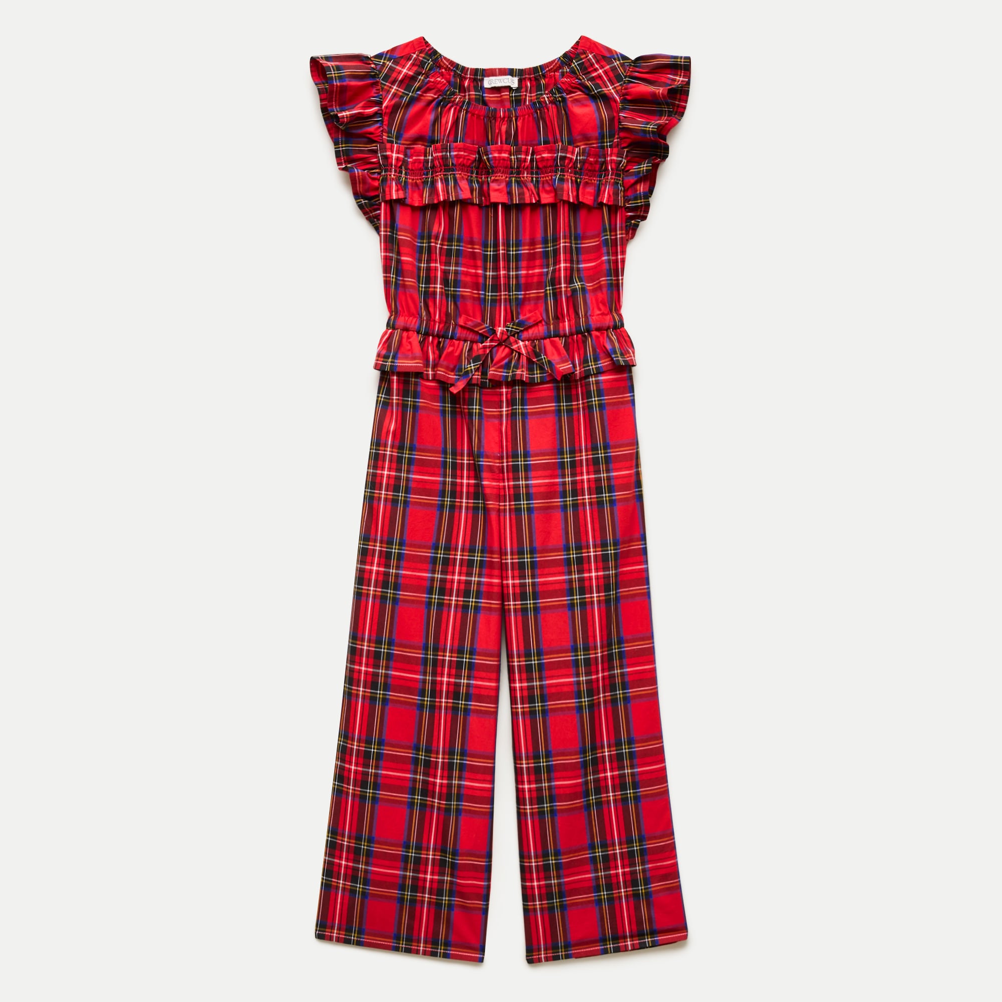 Girls' flutter-sleeve jumpsuit in Good Tidings plaid
