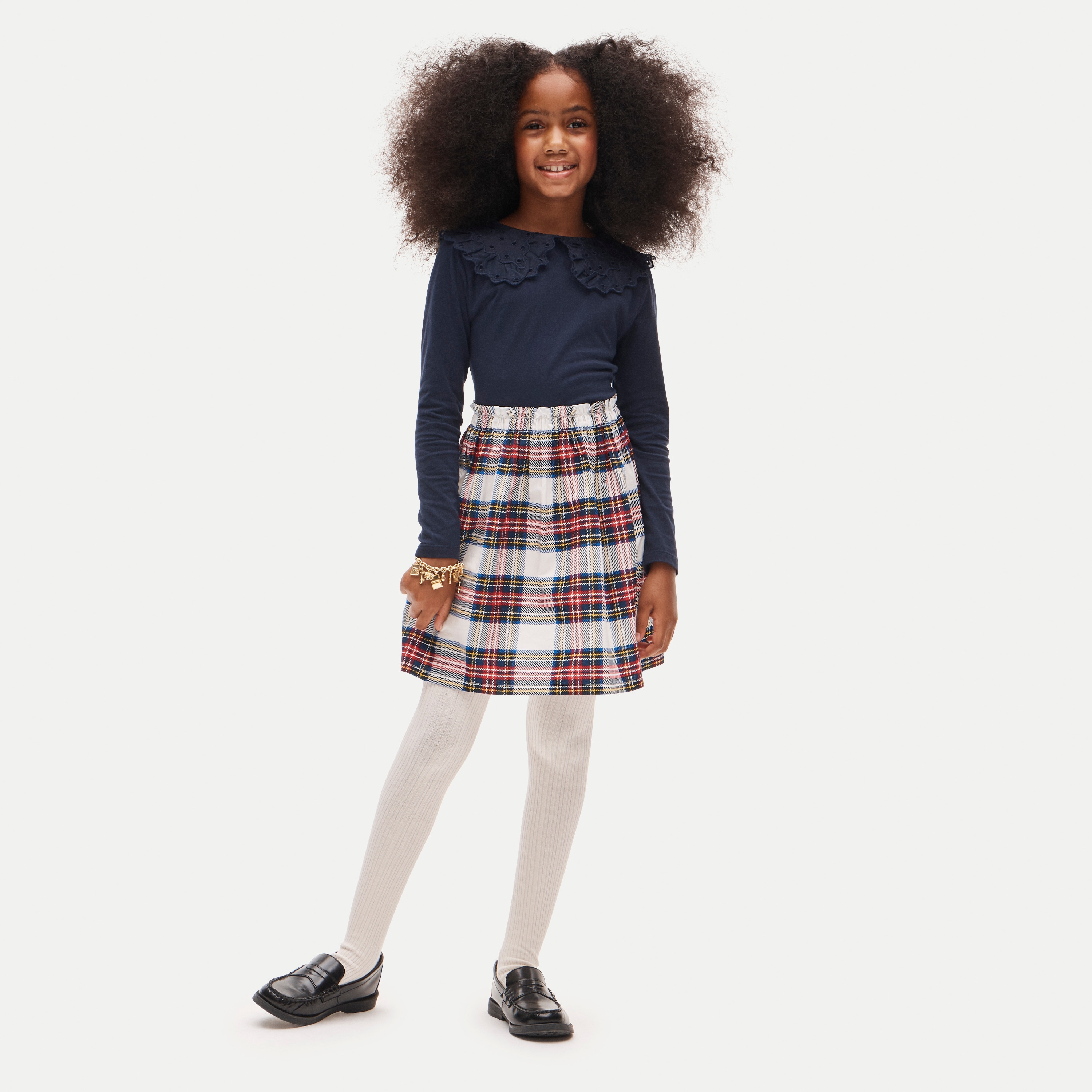 Girls' collared mixy dress in tartan