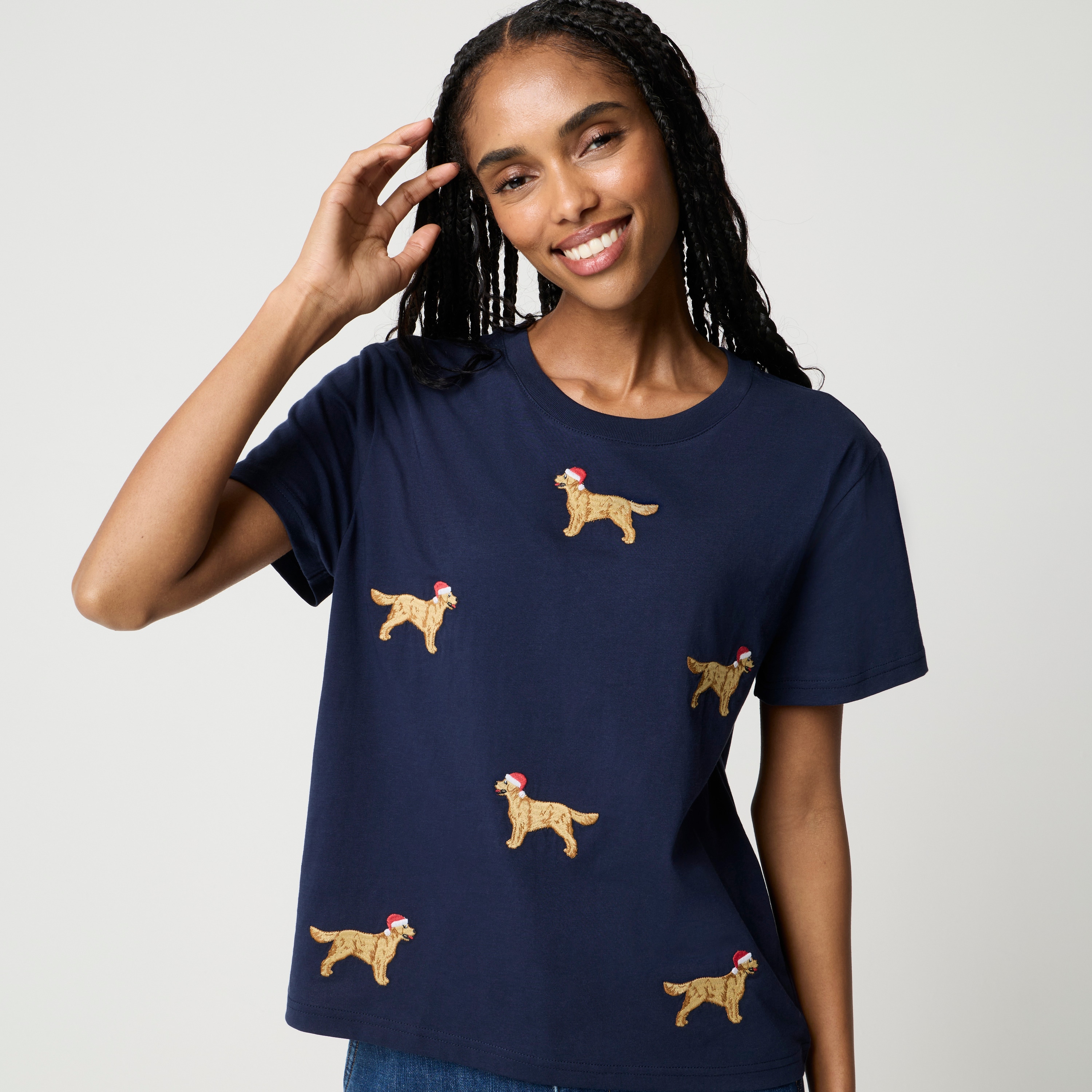 100% cotton embroidered golden retriever dog tee