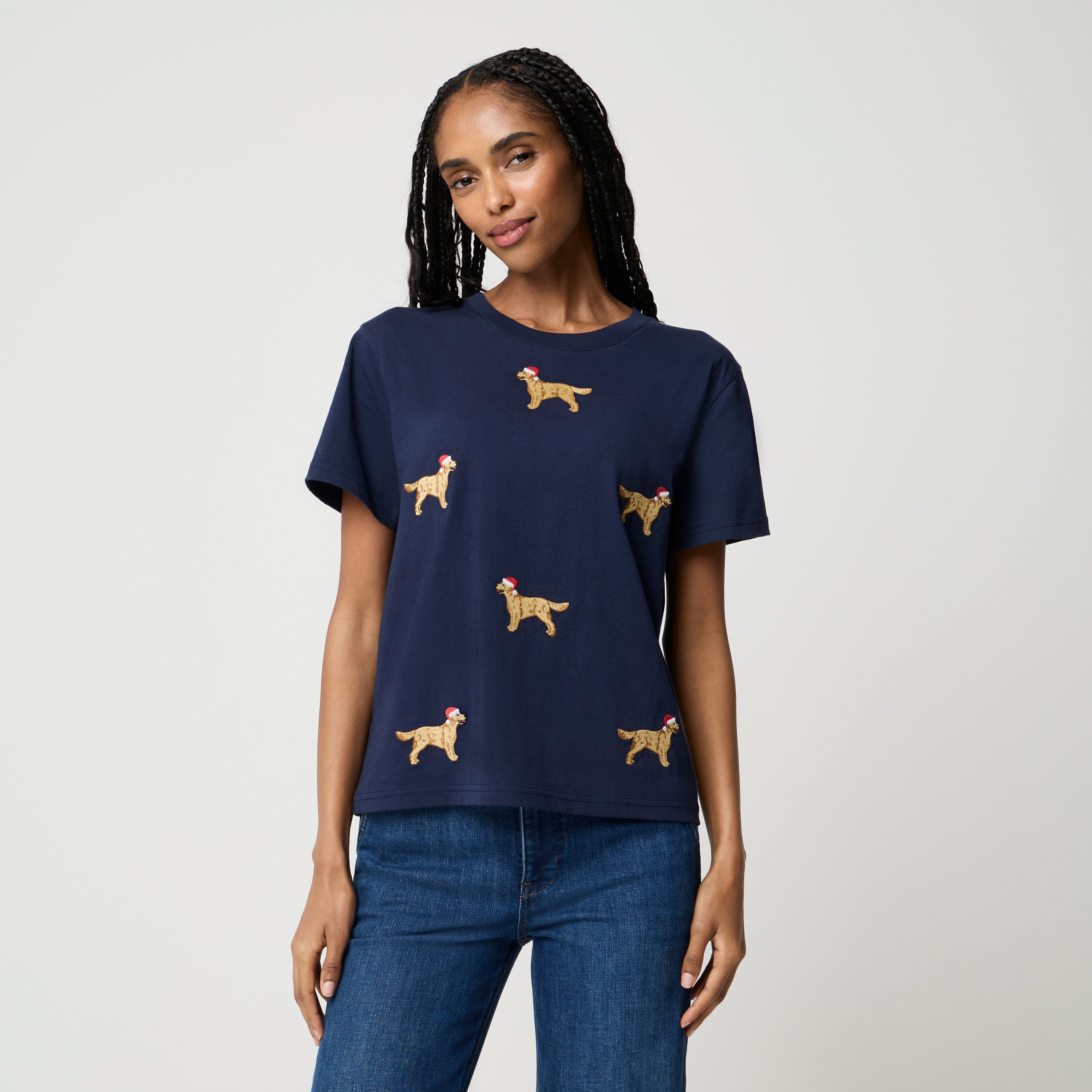 100% cotton embroidered golden retriever dog tee