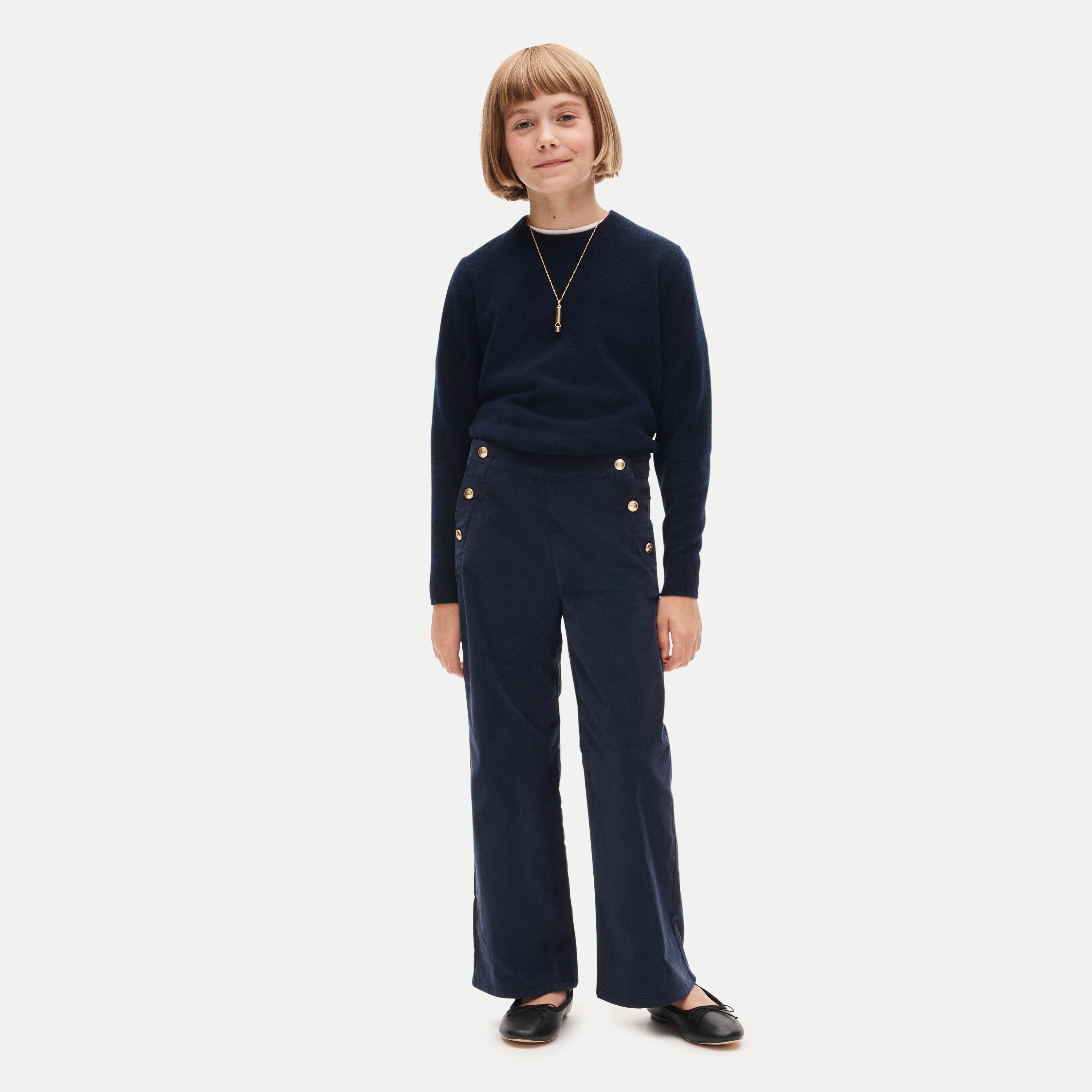 Girls' high-waisted pant in cotton moleskin