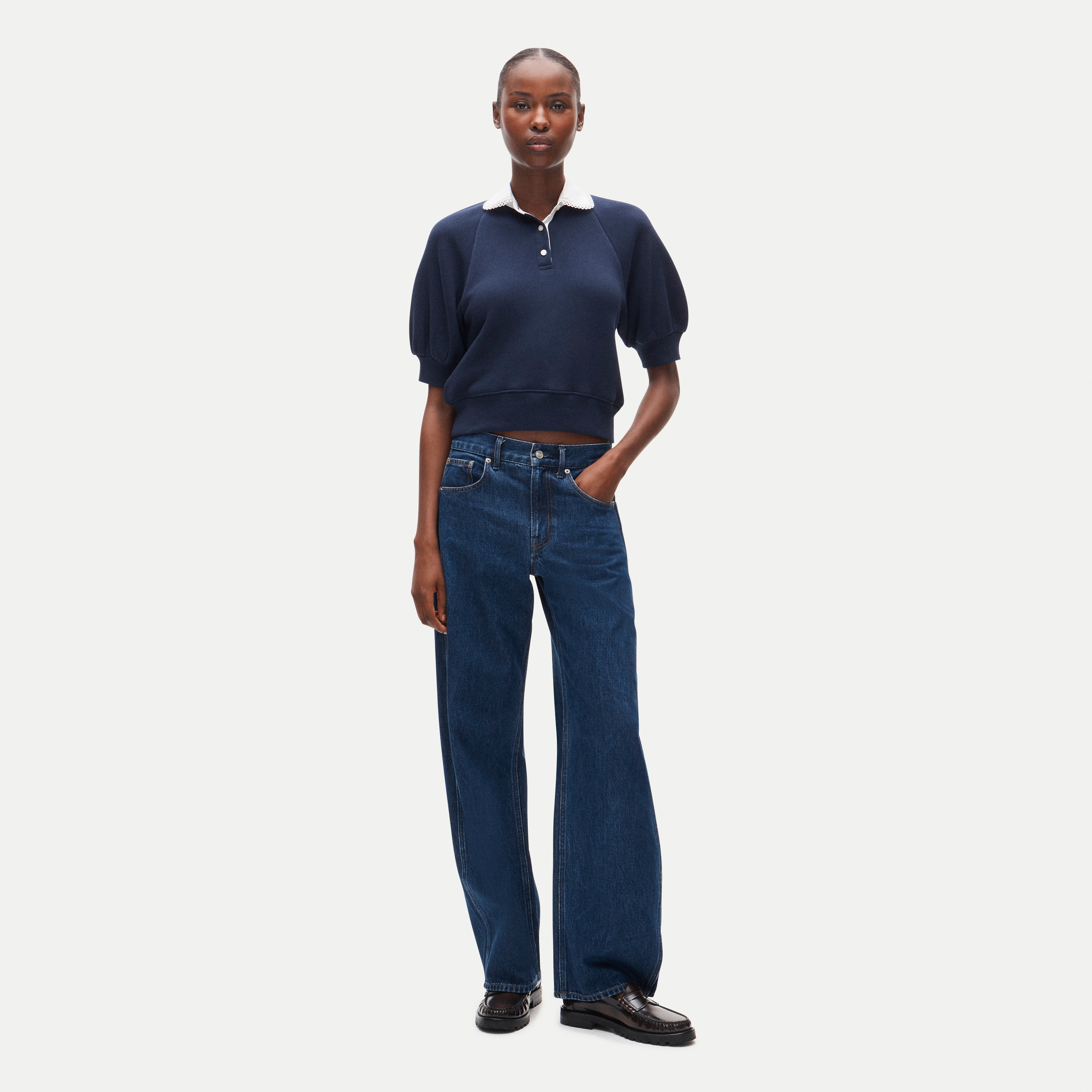 Heritage Terry sweatshirt polo with eyelet collar - thumbnail 2