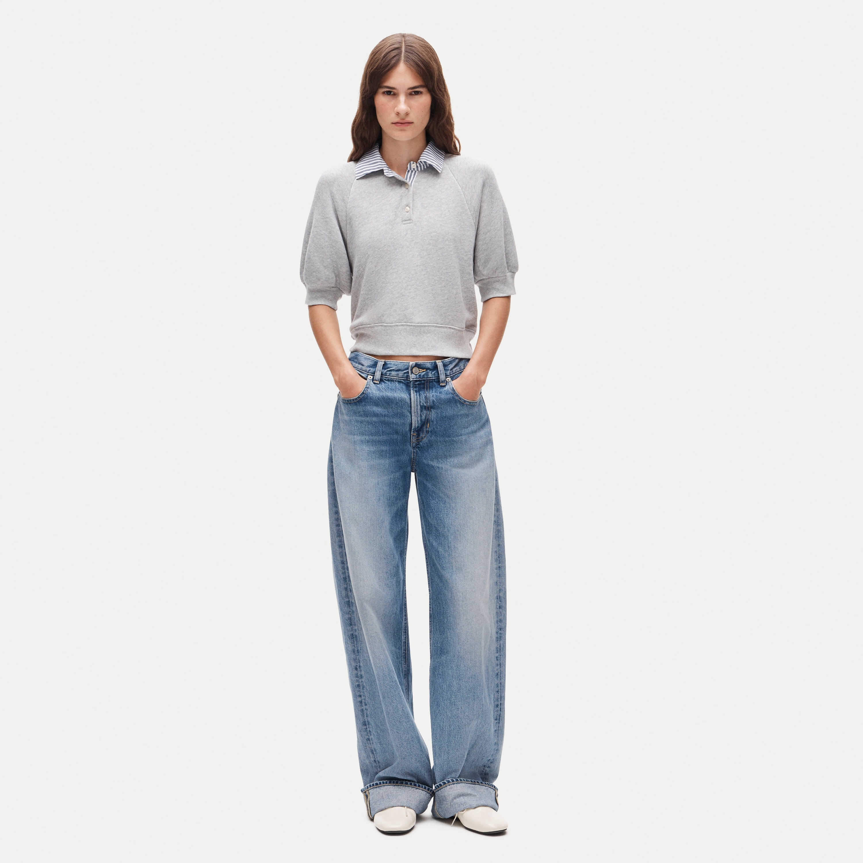 Heritage Terry sweatshirt polo with poplin collar - thumbnail 2
