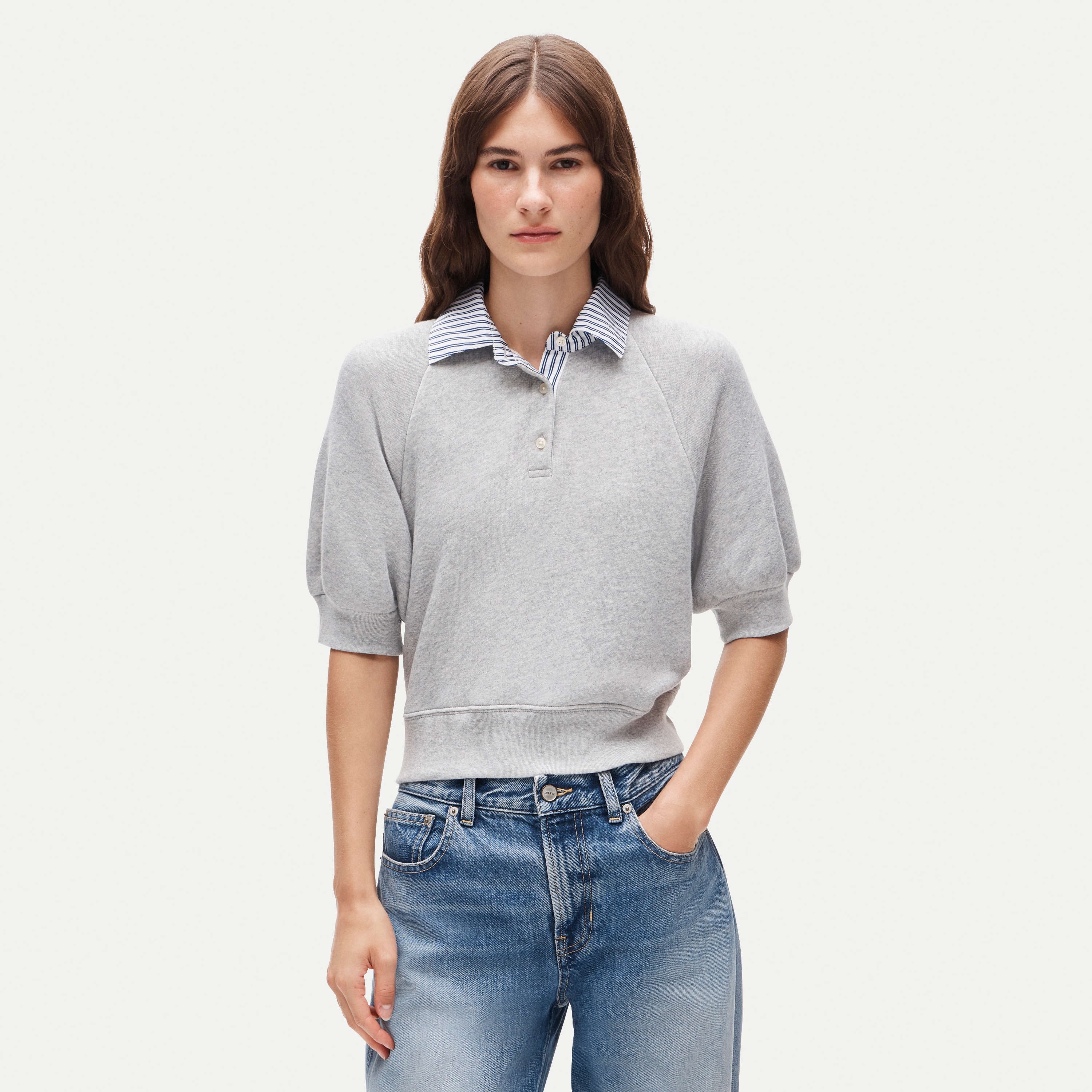 Heritage Terry sweatshirt polo with poplin collar