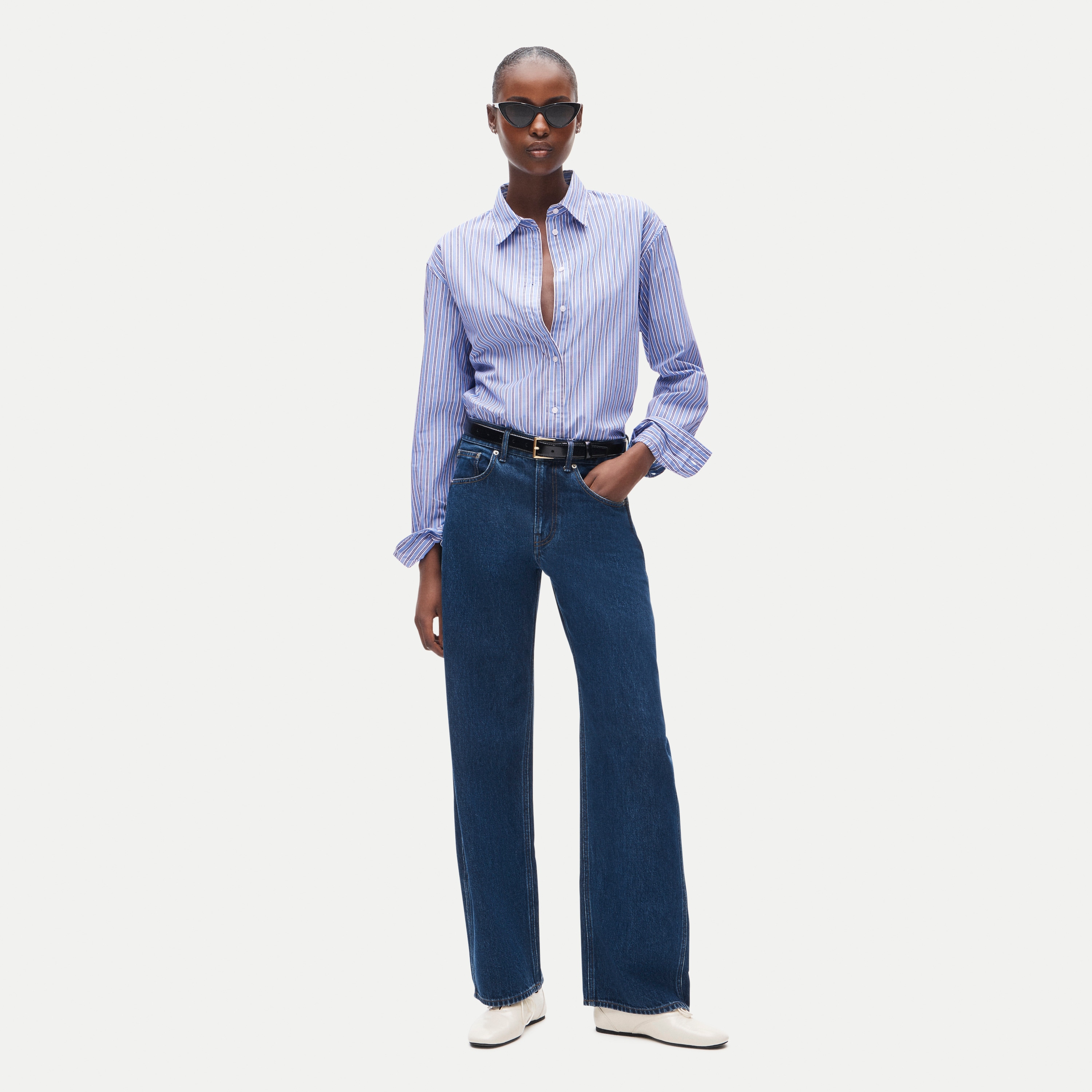 Esme relaxed-fit button-up shirt in striped cotton poplin