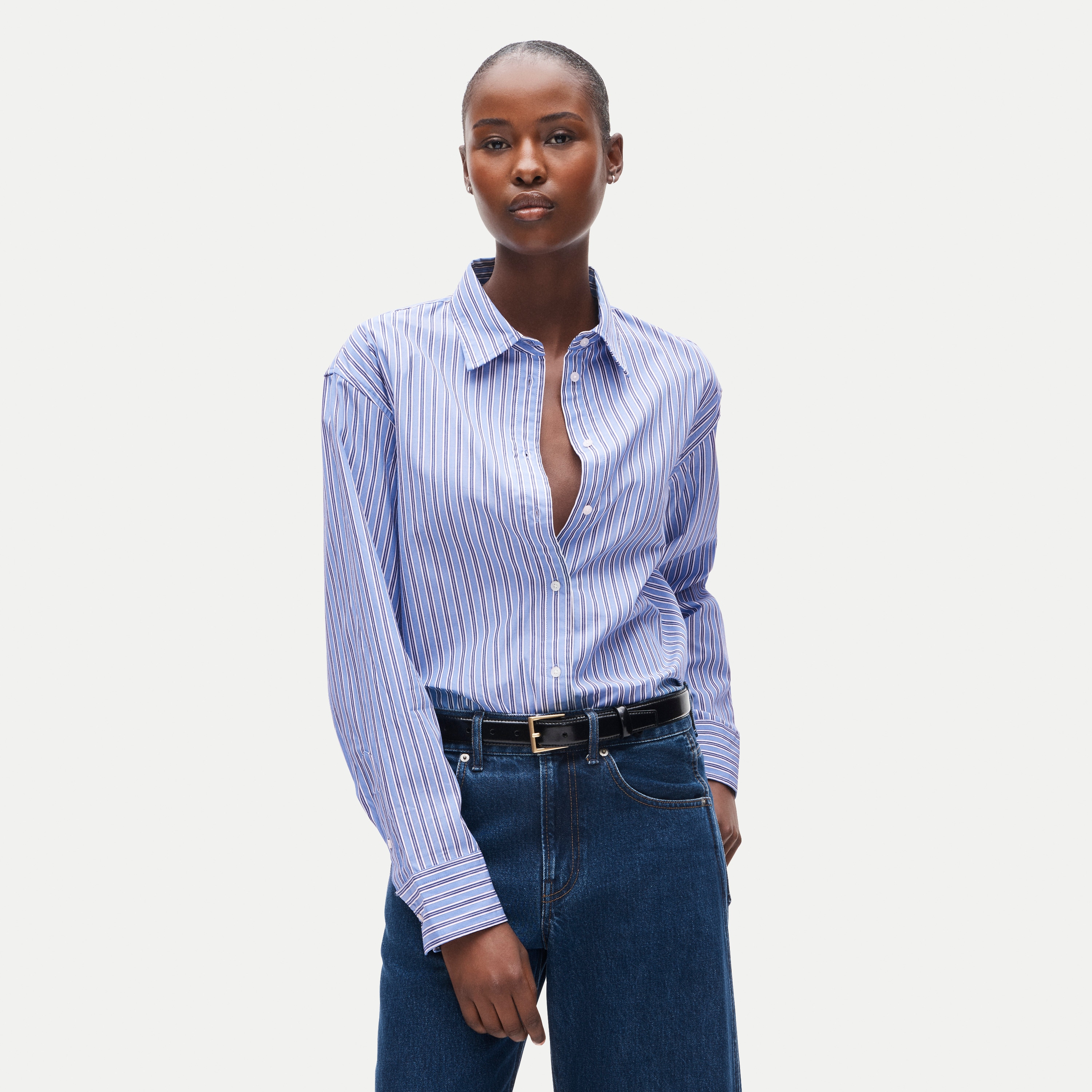 Esme relaxed-fit button-up shirt in striped cotton poplin