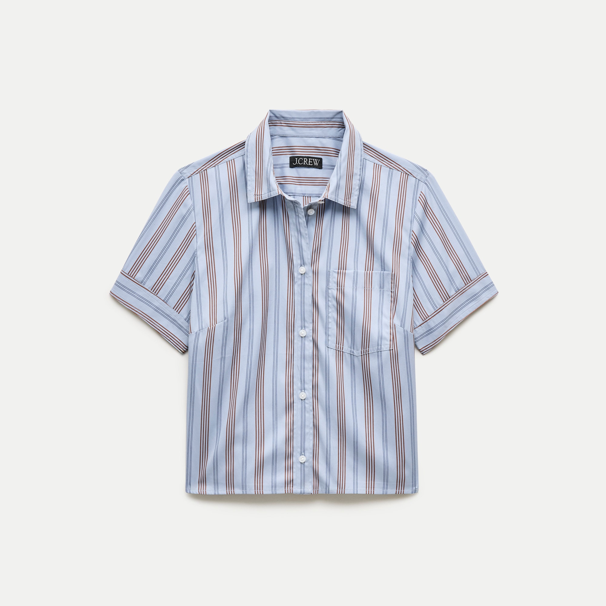 Button-up short-sleeve shirt in striped poplin