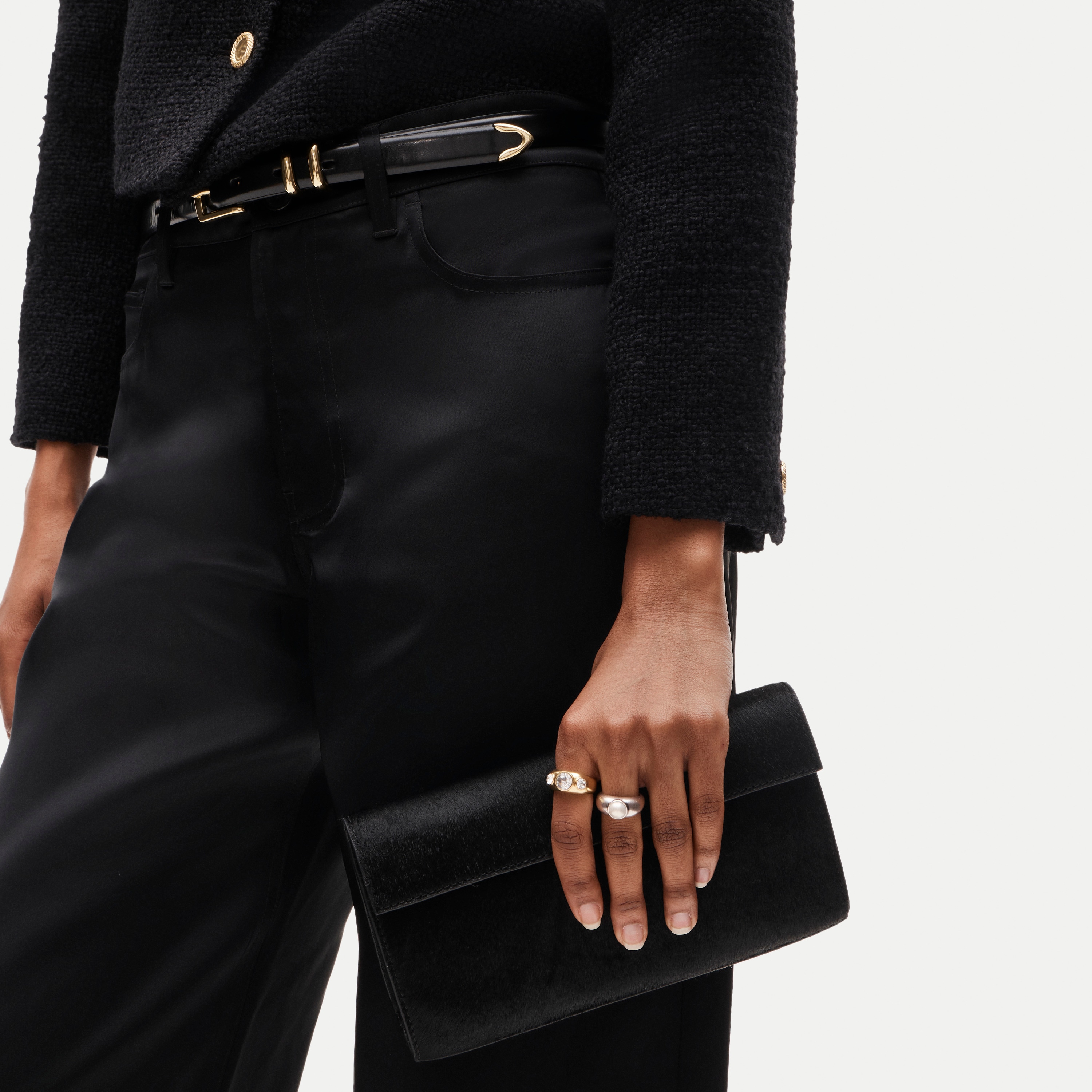 Structured clutch in calf hair
