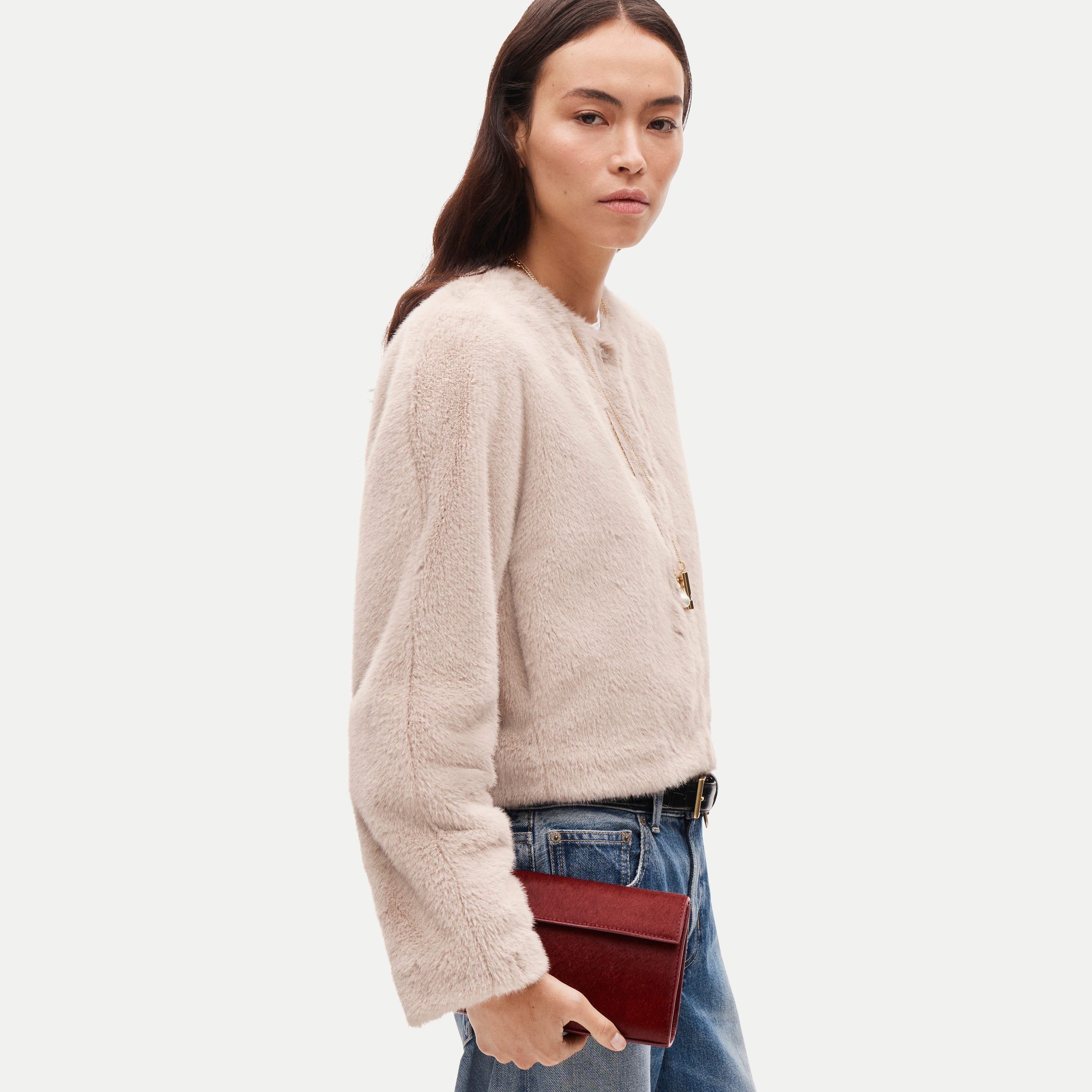 Structured clutch in calf hair