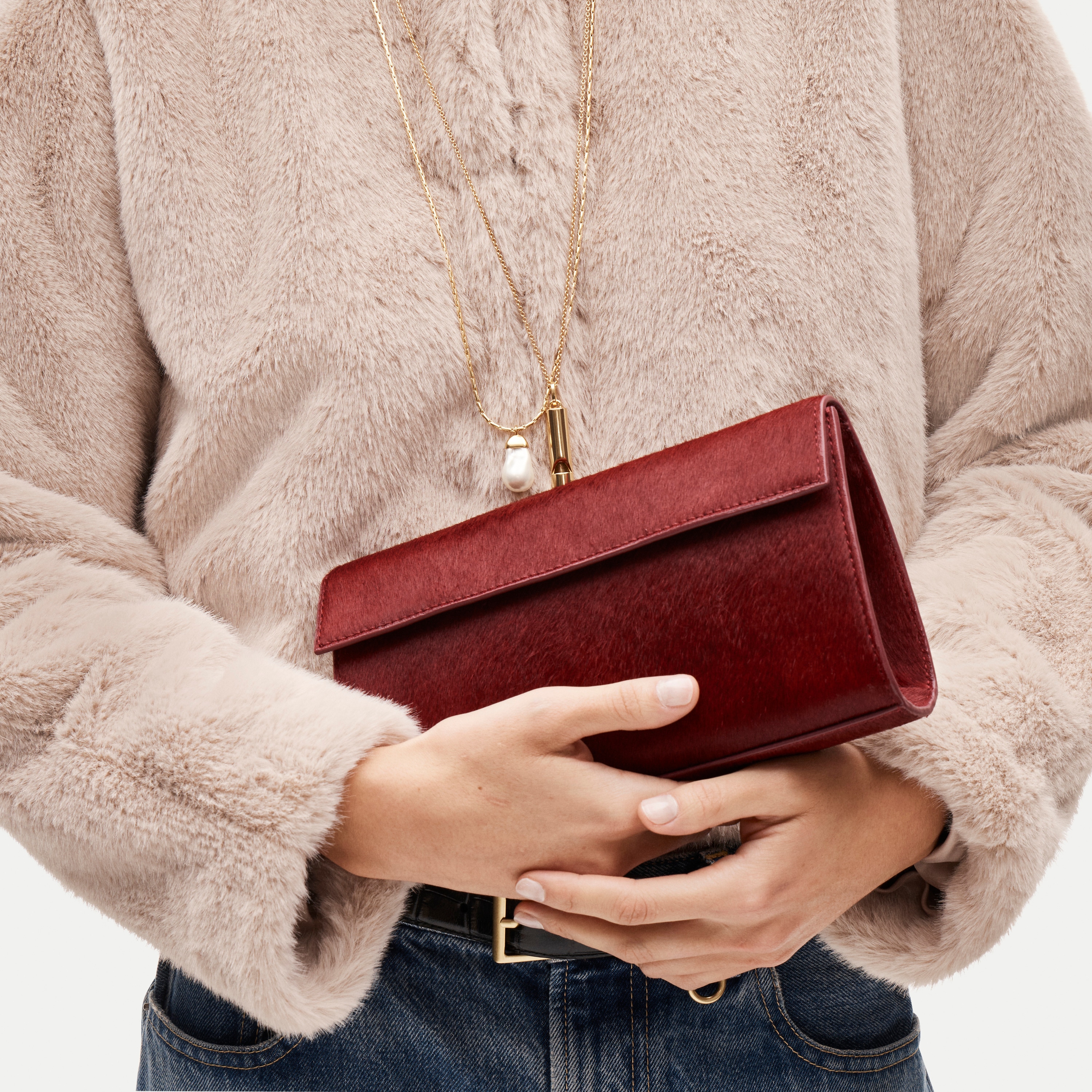 Structured clutch in calf hair