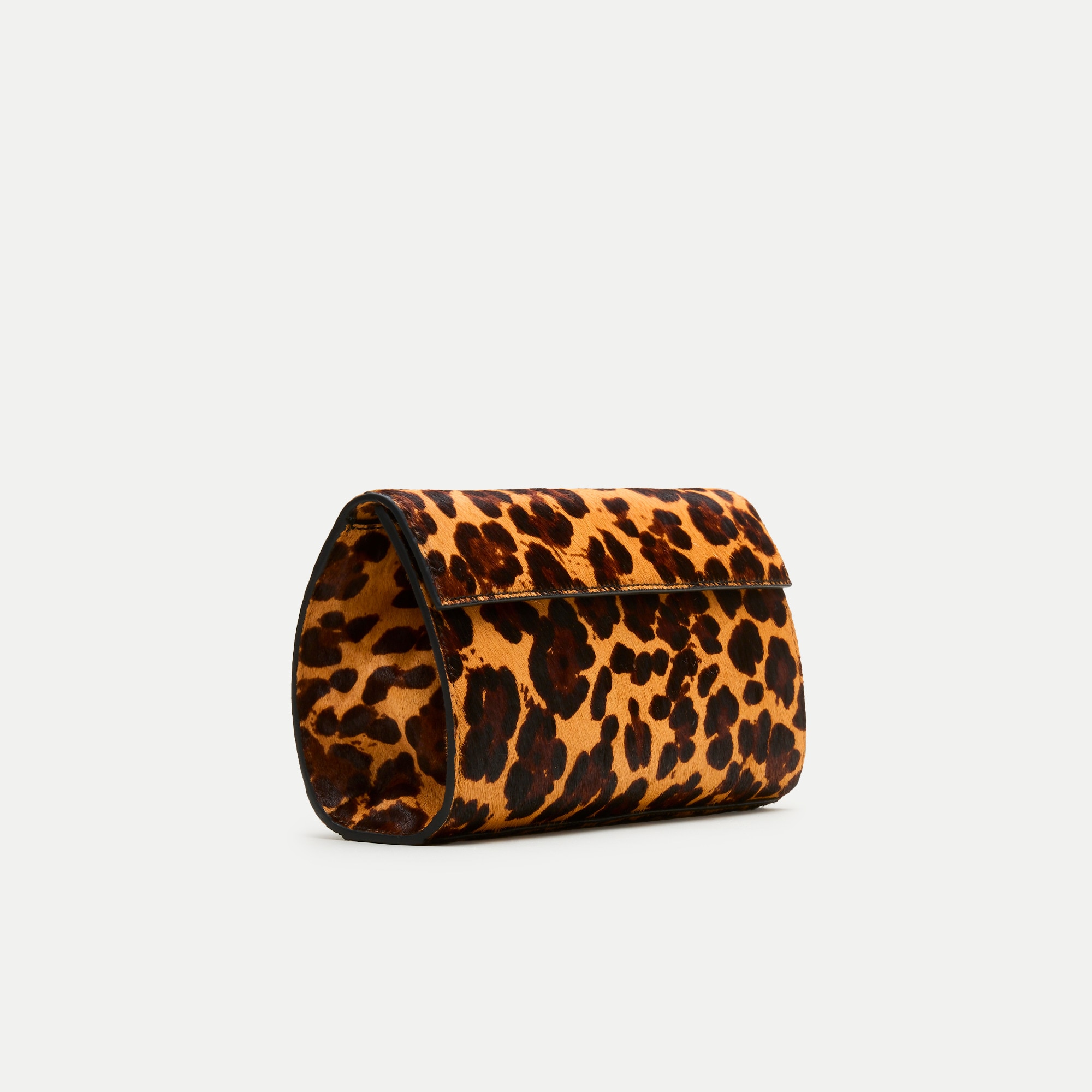 Structured clutch in leopard-print calf hair