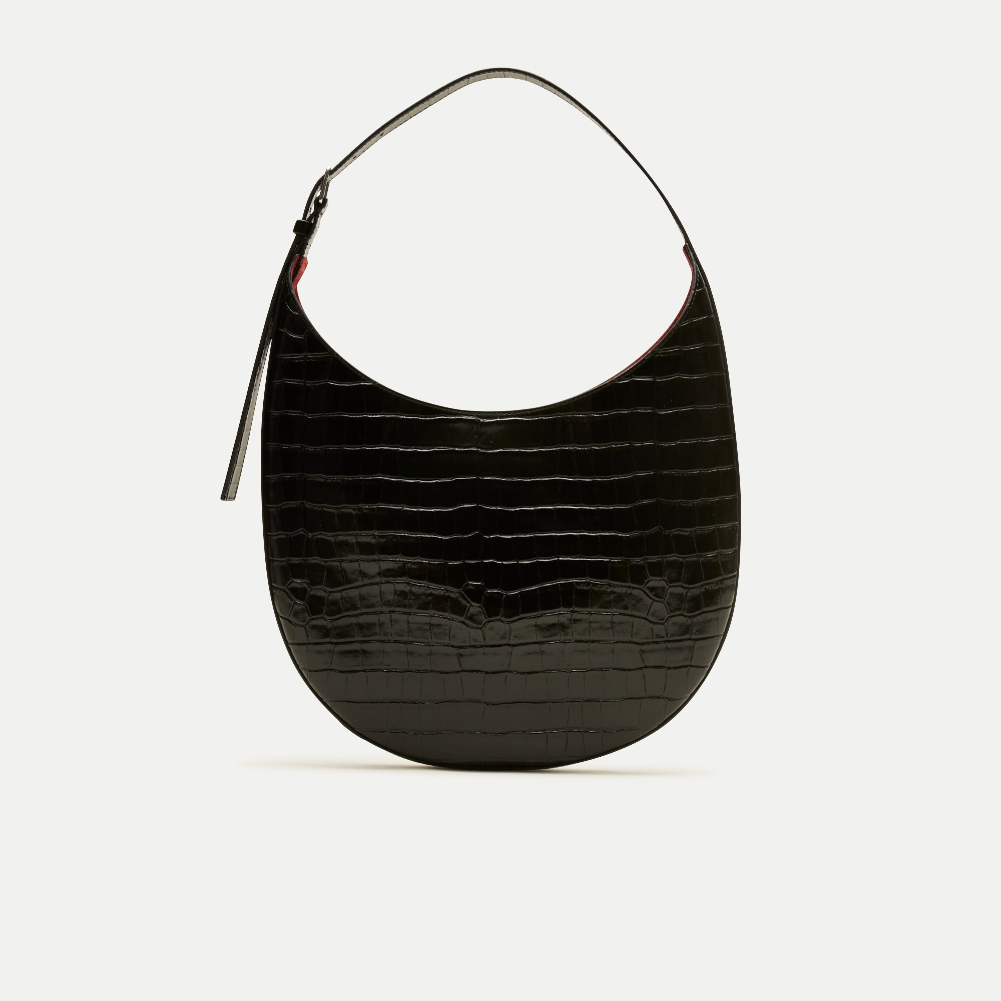 Round shoulder bag in croc-embossed leather