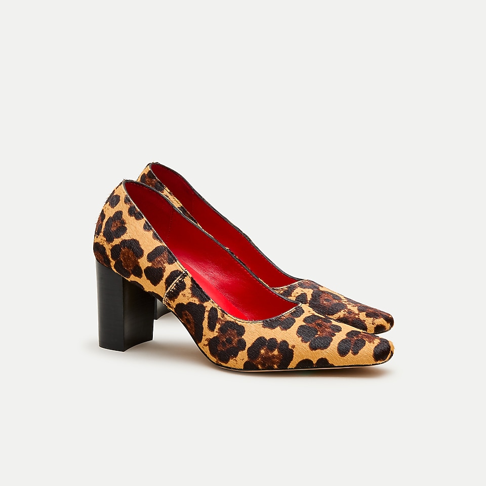 Block heel pumps in leopard-print calf hair by J.Crew