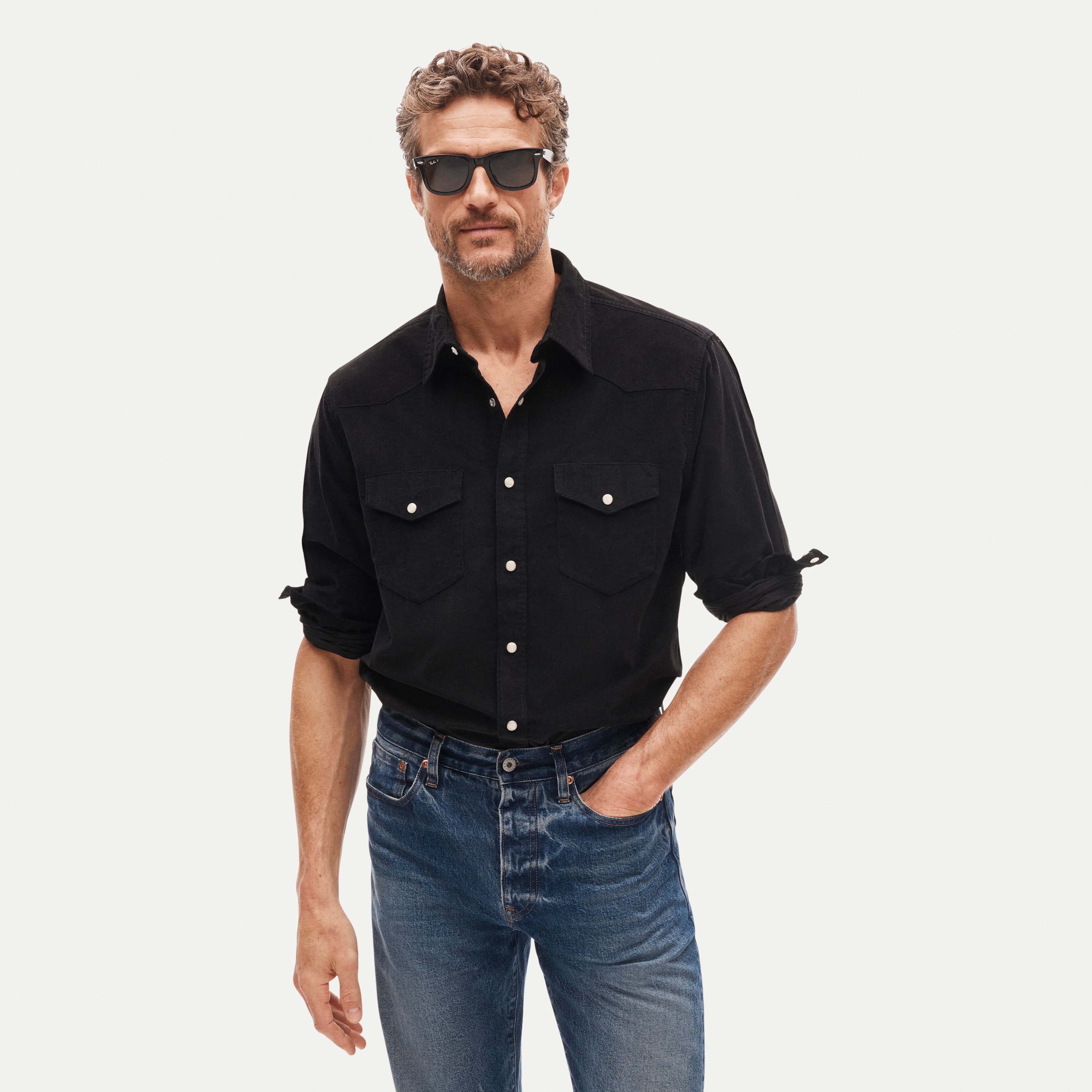 Fine-wale corduroy western shirt
