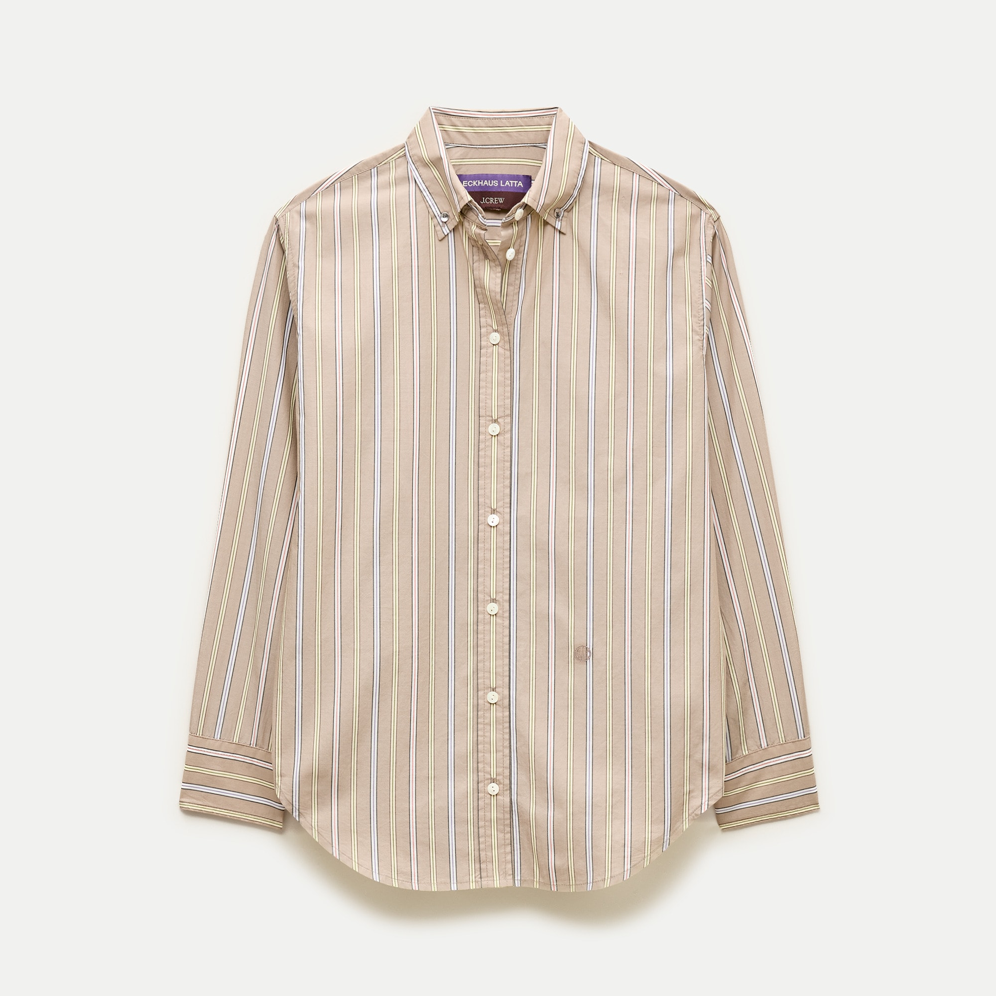 Eckhaus Latta x J.Crew overlap button-down shirt in striped cotton poplin