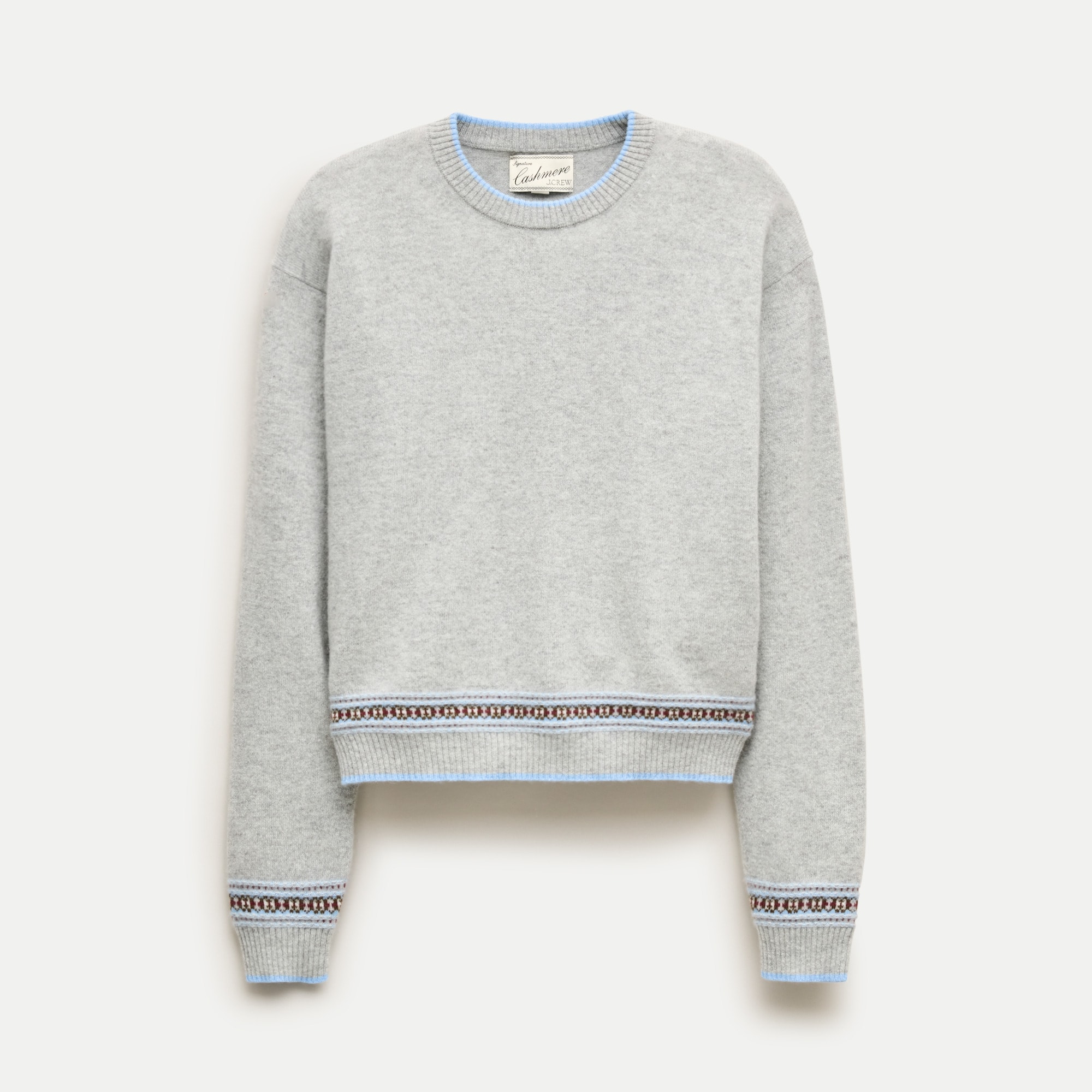 Perfect cashmere crewneck with Fair Isle trim
