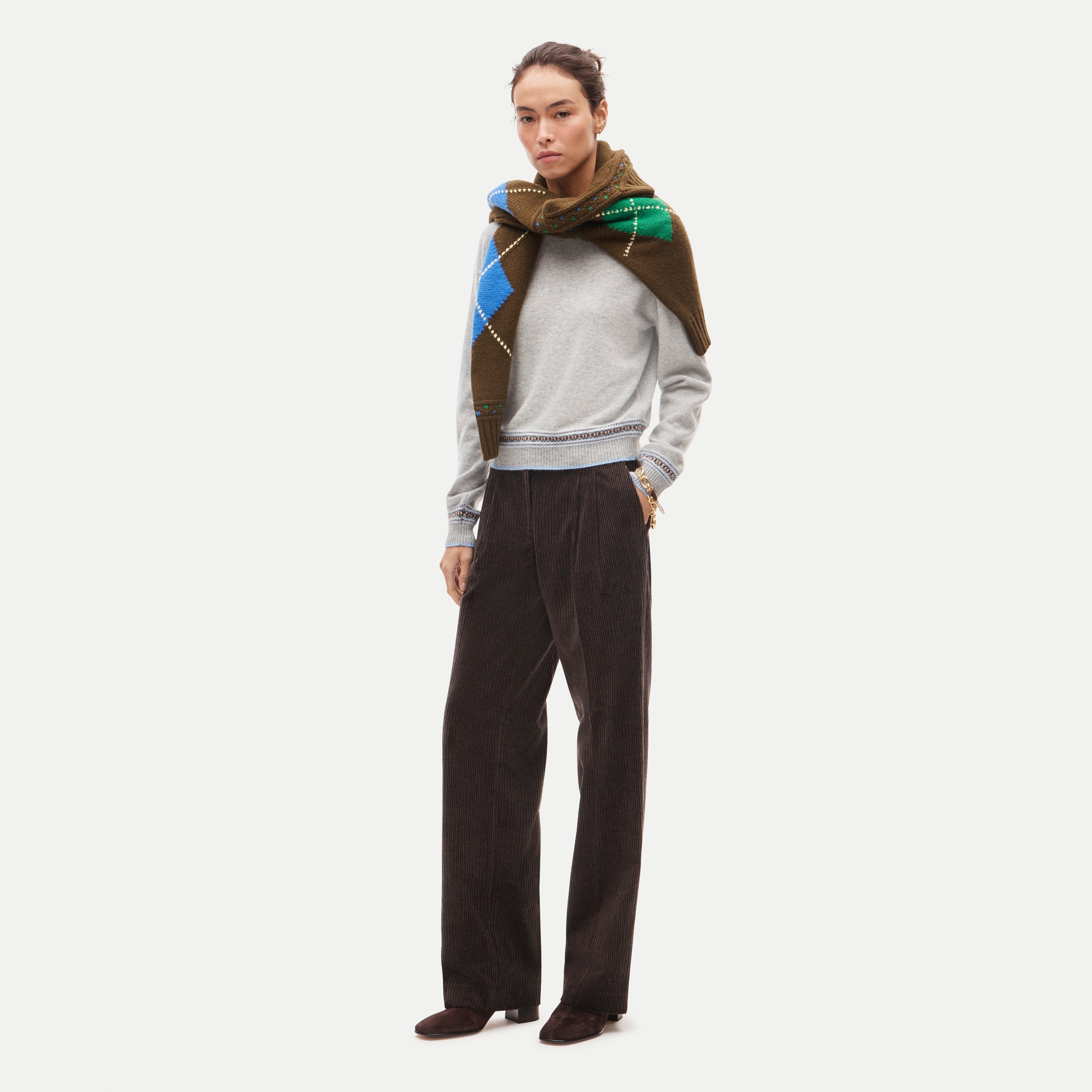 Perfect cashmere crewneck with Fair Isle trim