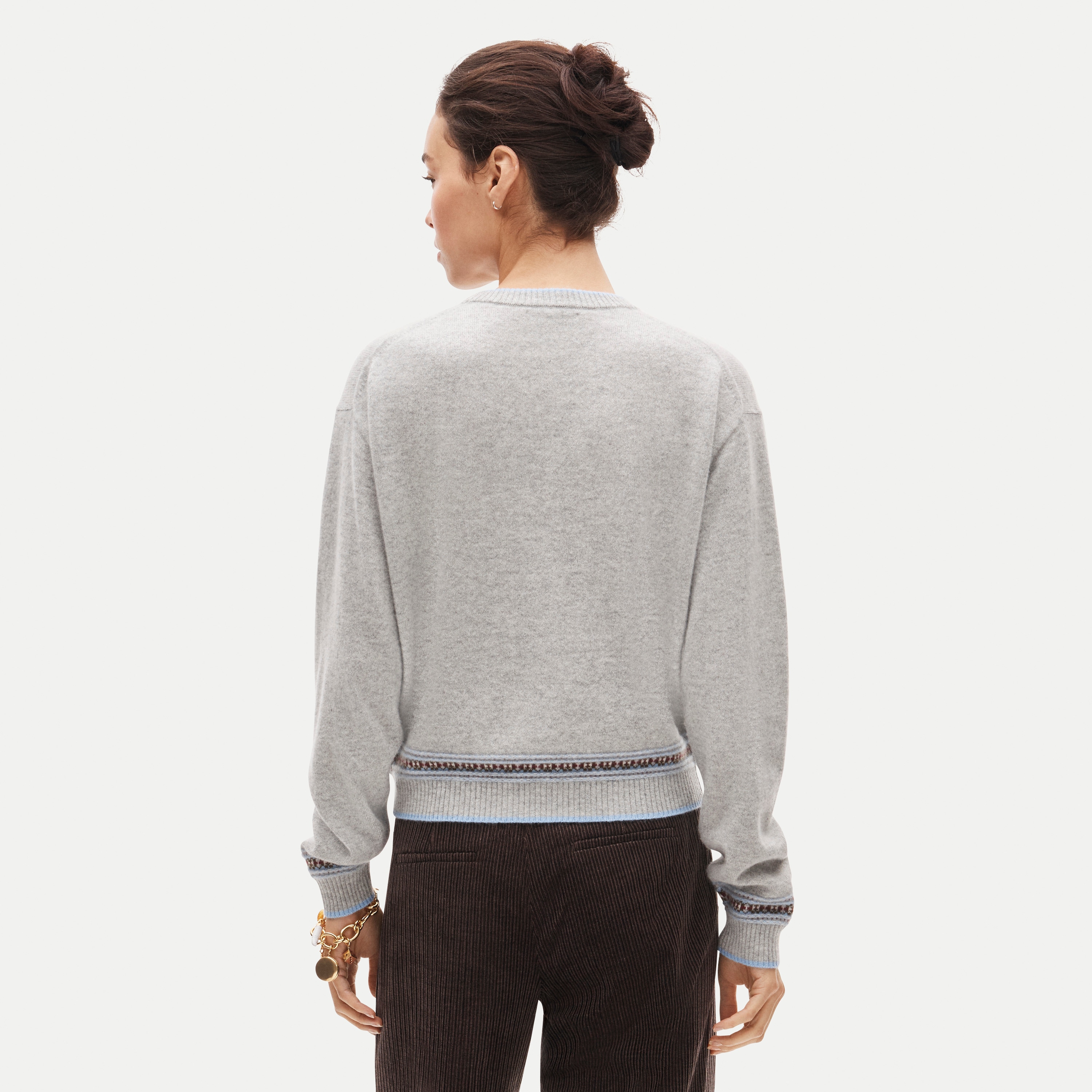 Perfect cashmere crewneck with Fair Isle trim