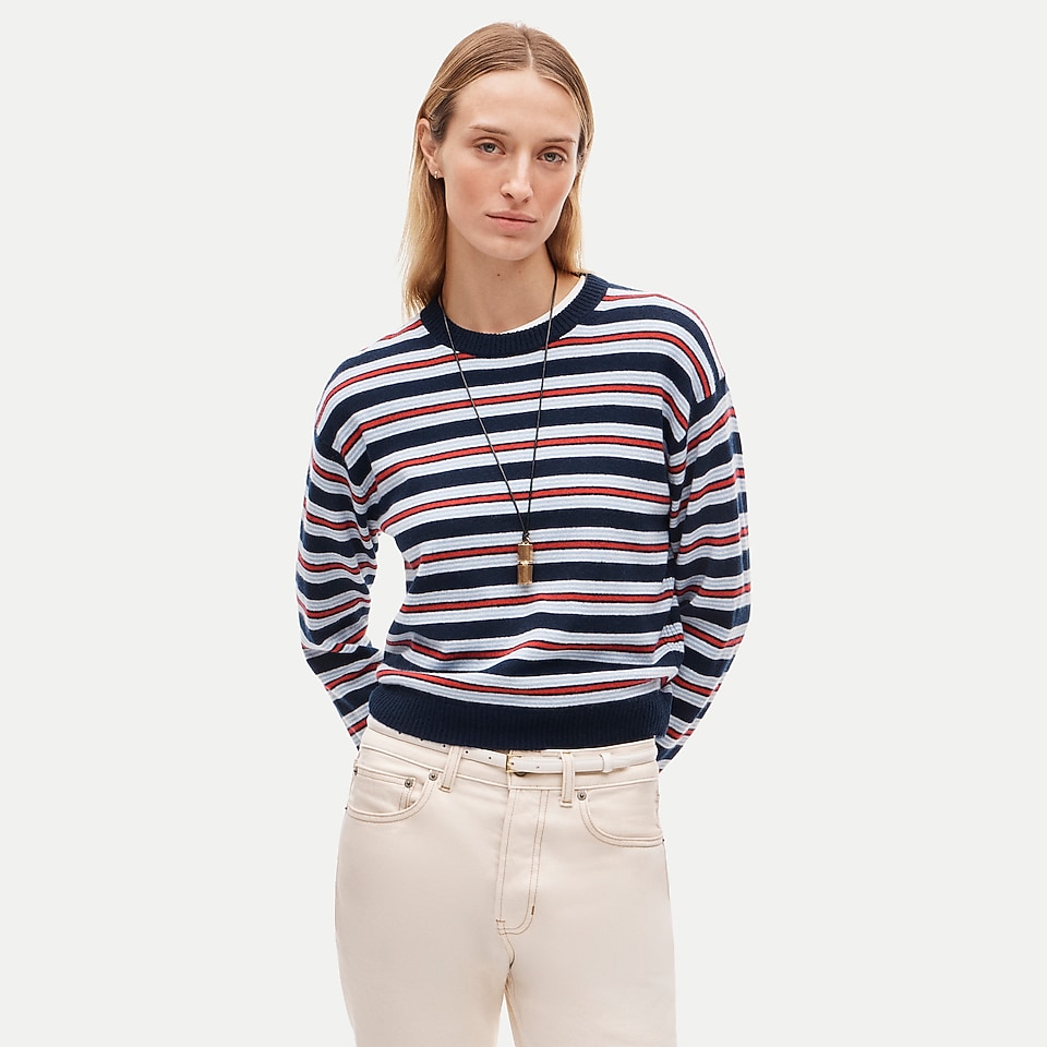 Perfect cashmere crewneck in stripe by J.Crew