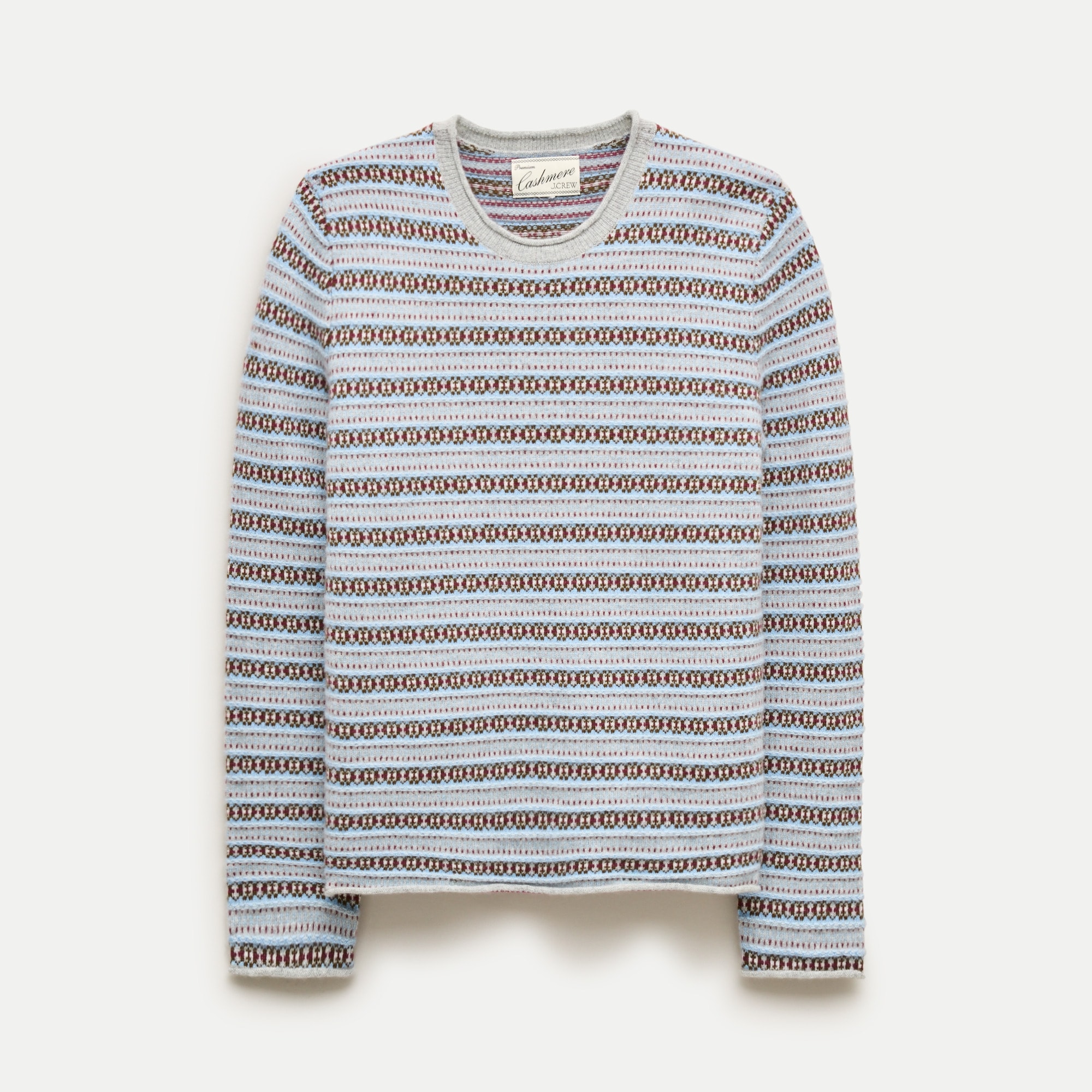 Rolled cashmere long-sleeve sweater in Fair Isle