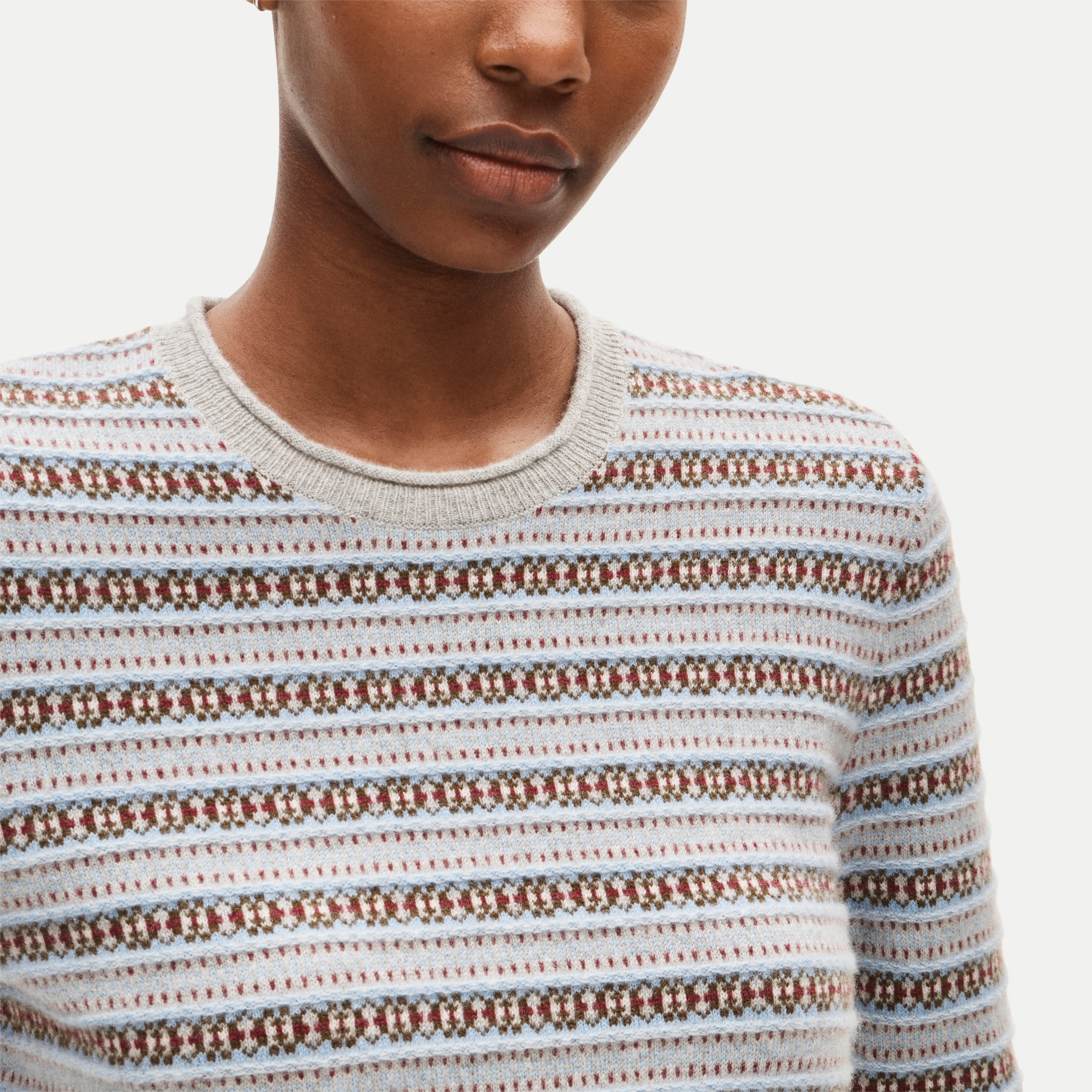 Rolled cashmere long-sleeve sweater in Fair Isle