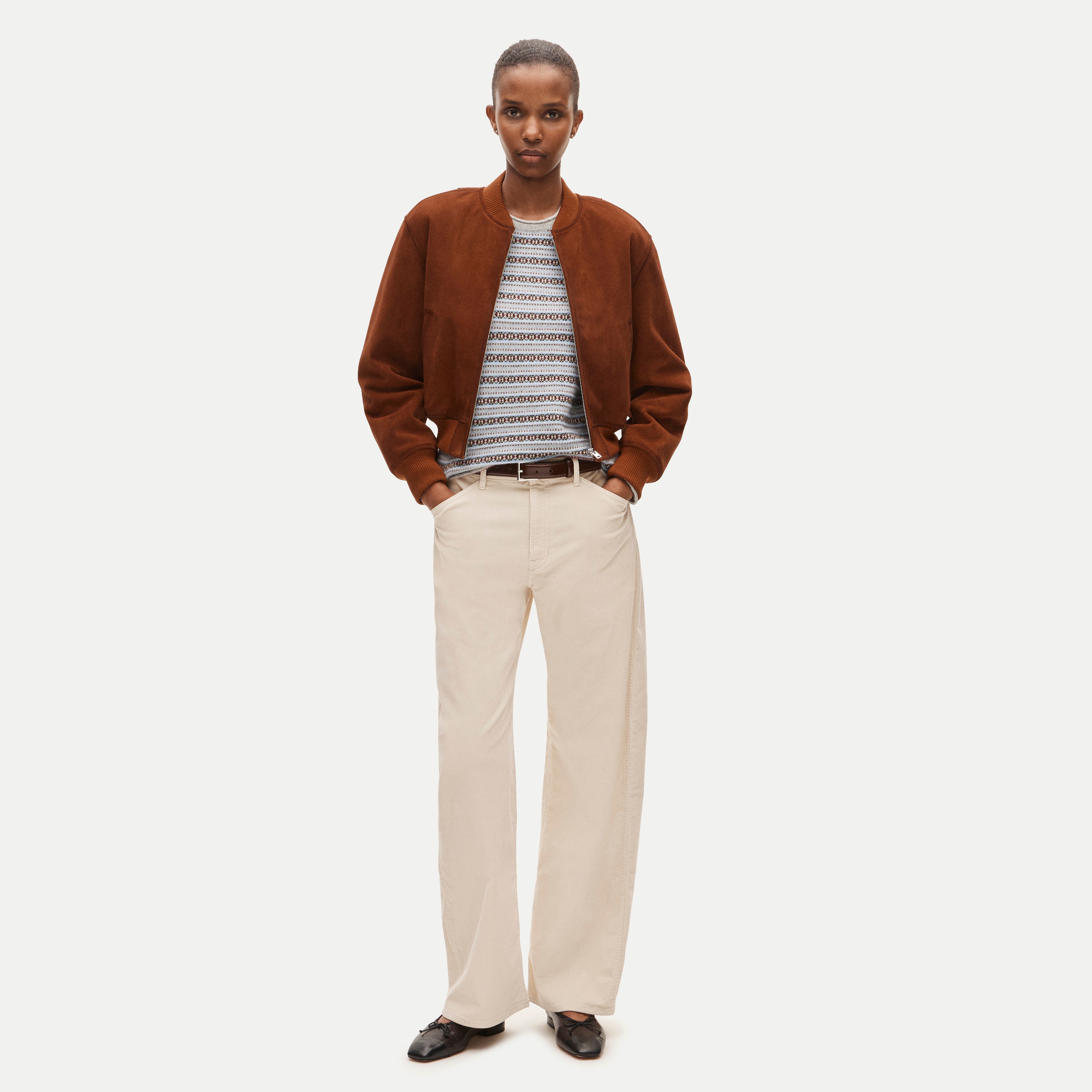 Rolled cashmere long-sleeve sweater in Fair Isle