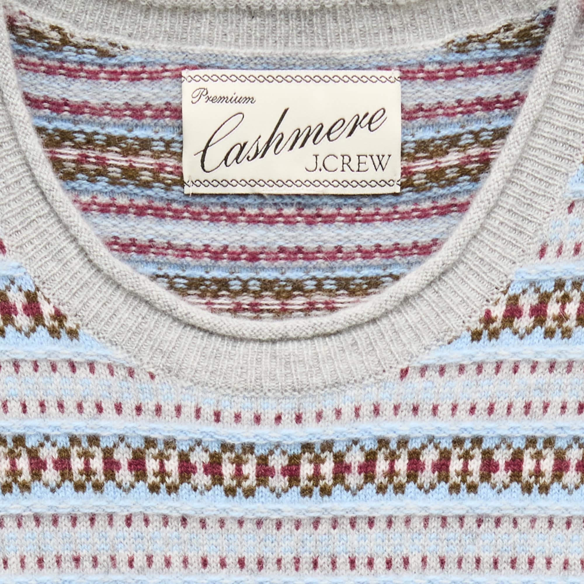 Rolled cashmere long-sleeve sweater in Fair Isle