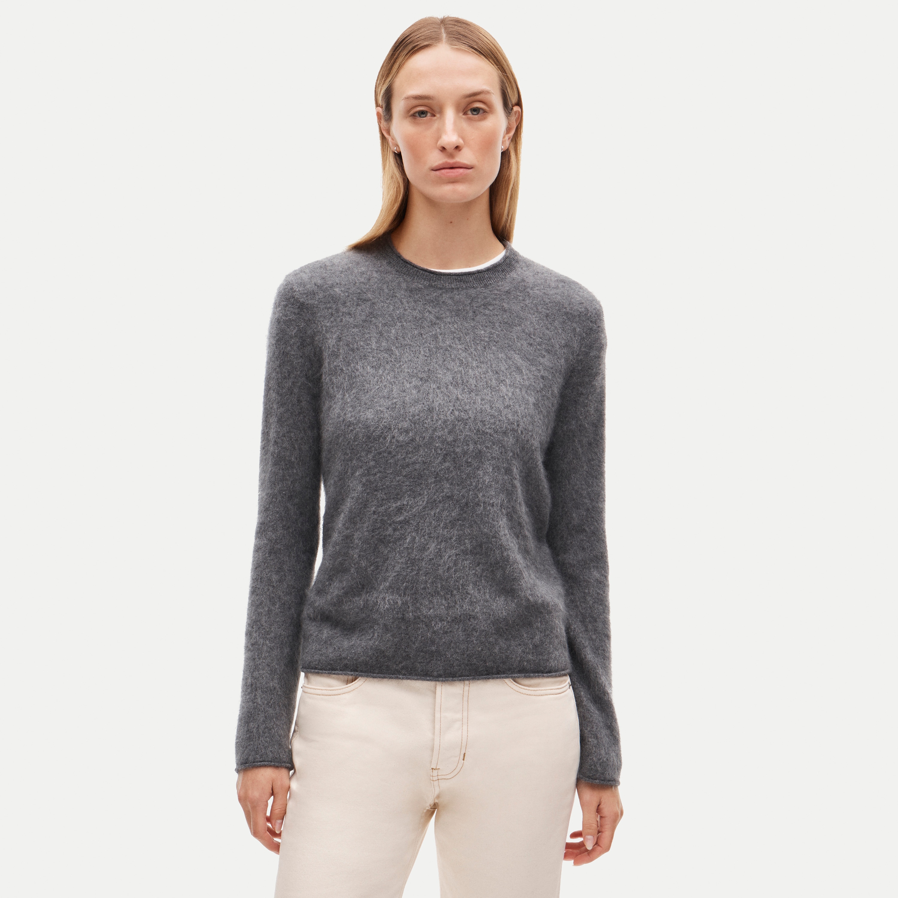 Rolled cashmere long-sleeve sweater