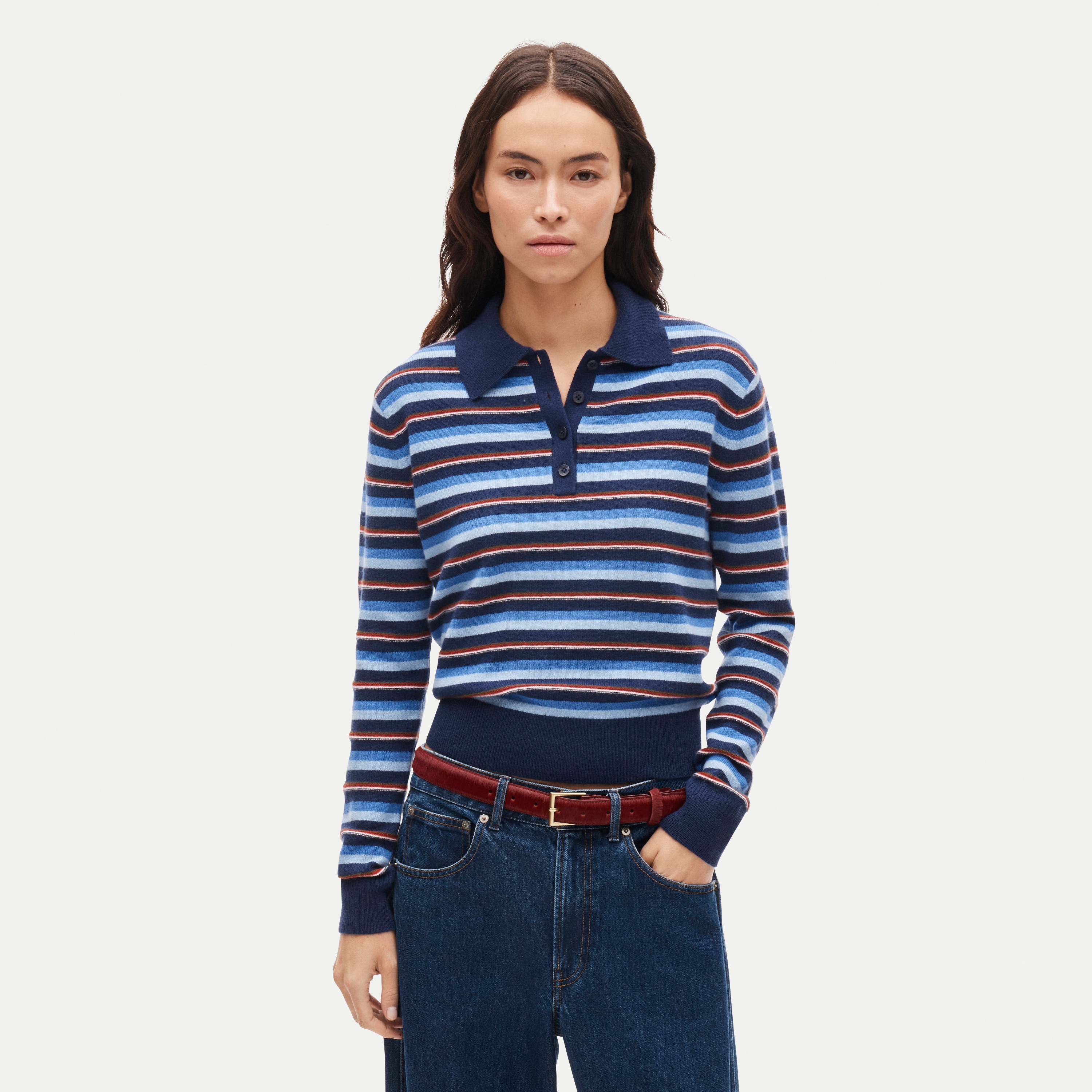 Cashmere sweater-polo in stripe