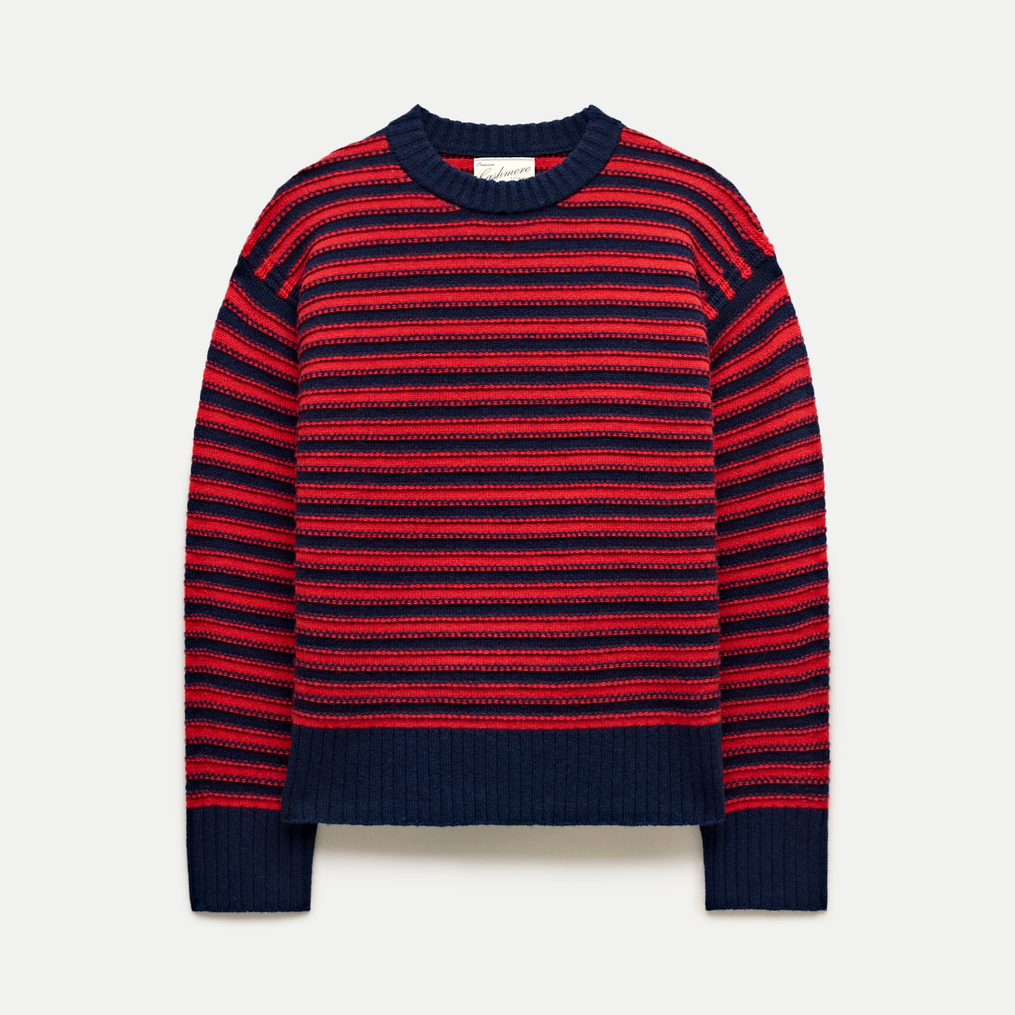 Oversized cashmere crewneck sweater in textured stripe