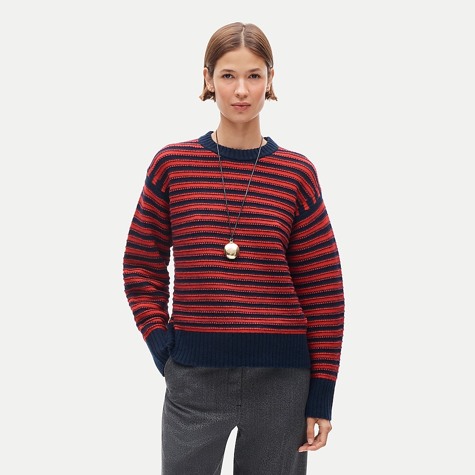 Oversized cashmere crewneck sweater in textured stripe by J.Crew