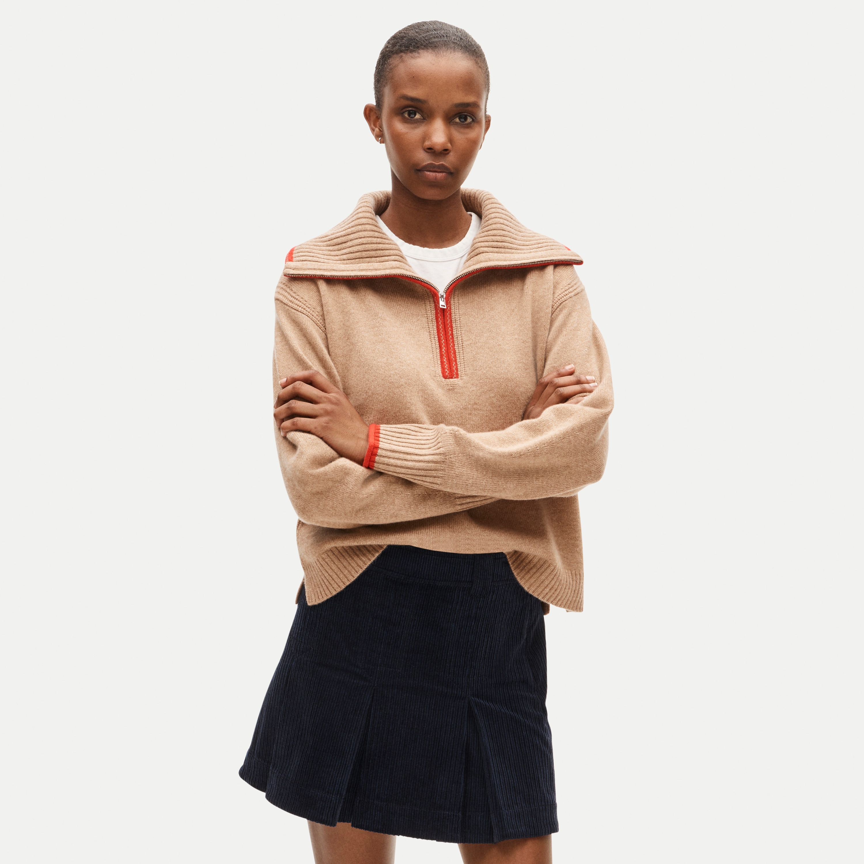 Cashmere quarter-zip sweater with tipping
