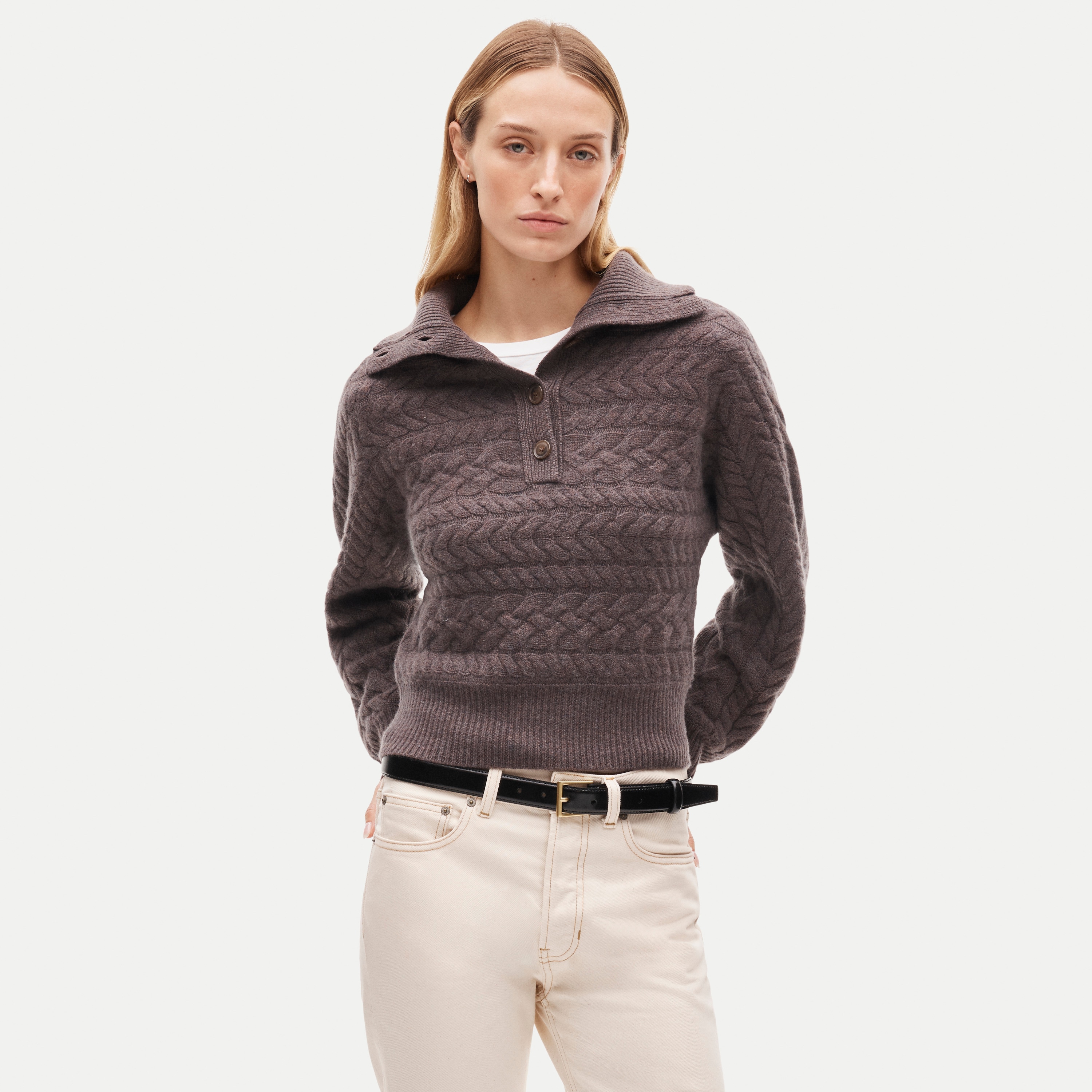 Cashmere collared cable-knit sweater